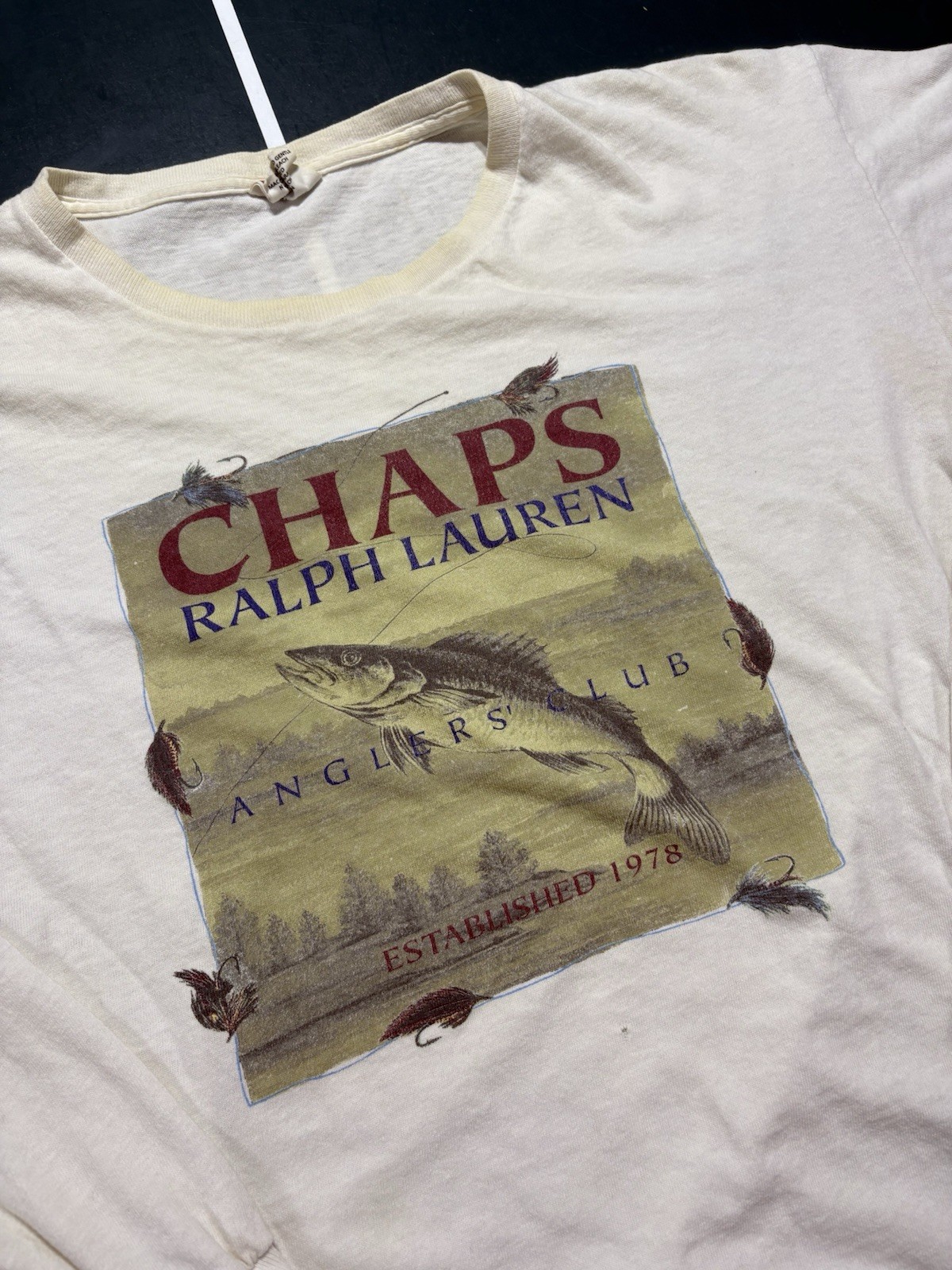 Vintage 90s Chaps Ralph Lauren Fishing Long Sleeve T-Shirt Large Anglers Club