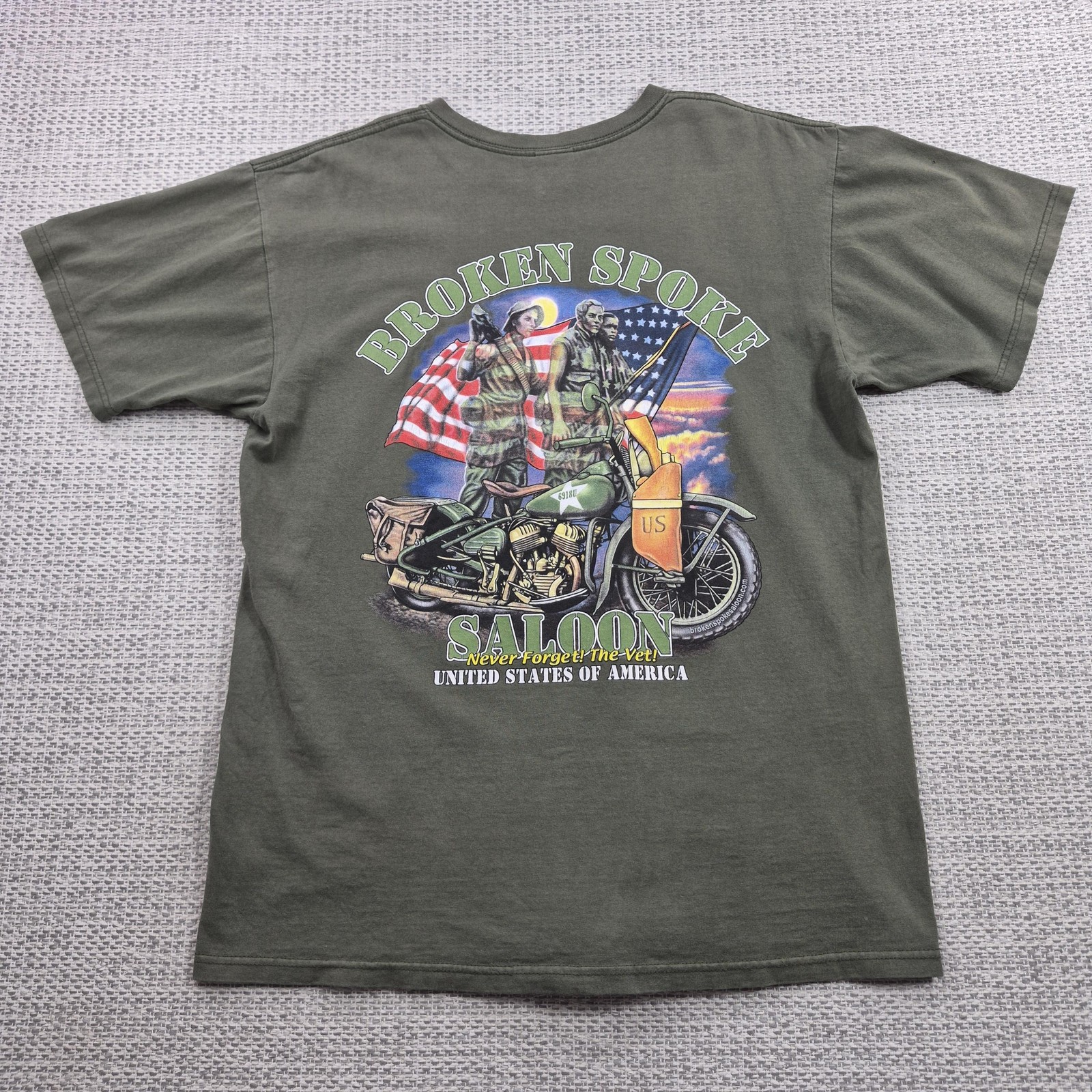 Anvil Shirt Mens Large Green Broken Spoke Saloon Vet Motorcycle Graphic Tee