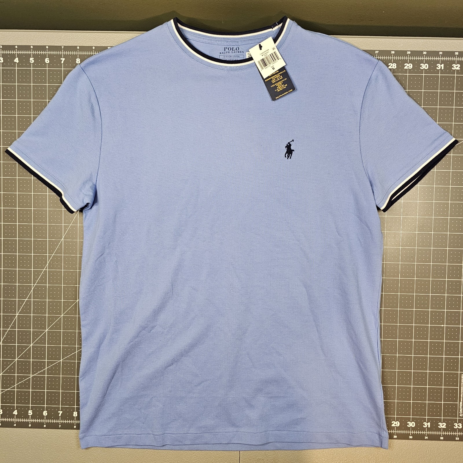 Polo Ralph Lauren Pique Tshirt Small Blue New NWT Ringer Preppy Retro Classic