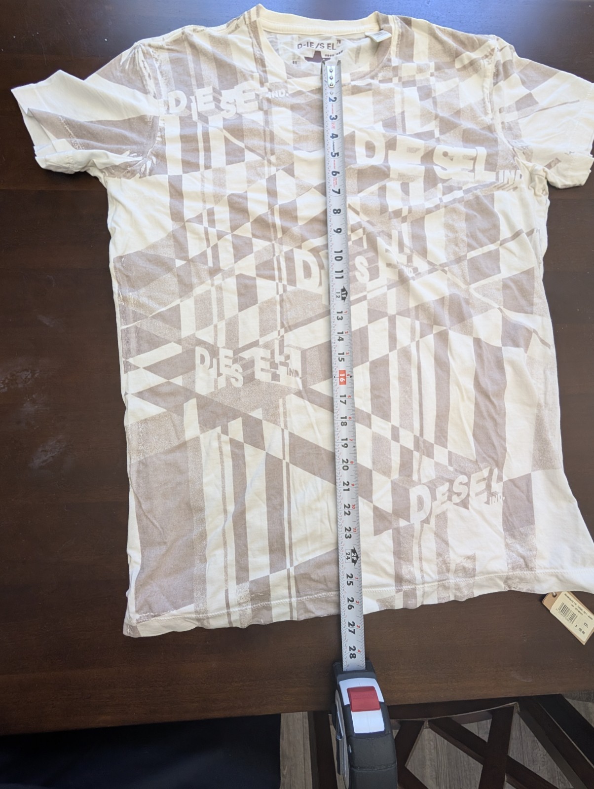 DIESEL Mens Graphic T-Shirt XXL NWT Off White Geometric Abstract Cotton Tee 2XL