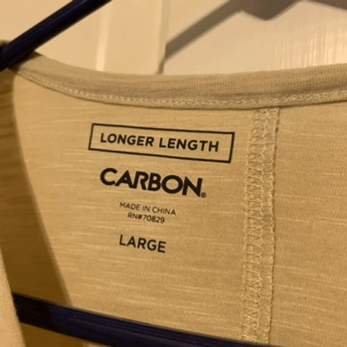Carbon Size Men’s Large Longer Length Tan T-Shirt *New*