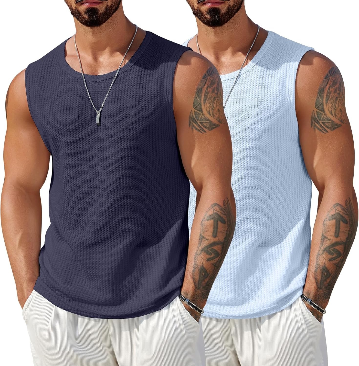 Mens 2 Pack Waffle Knit Tank Tops Sleeveless Breathable Summer Muscle Tee