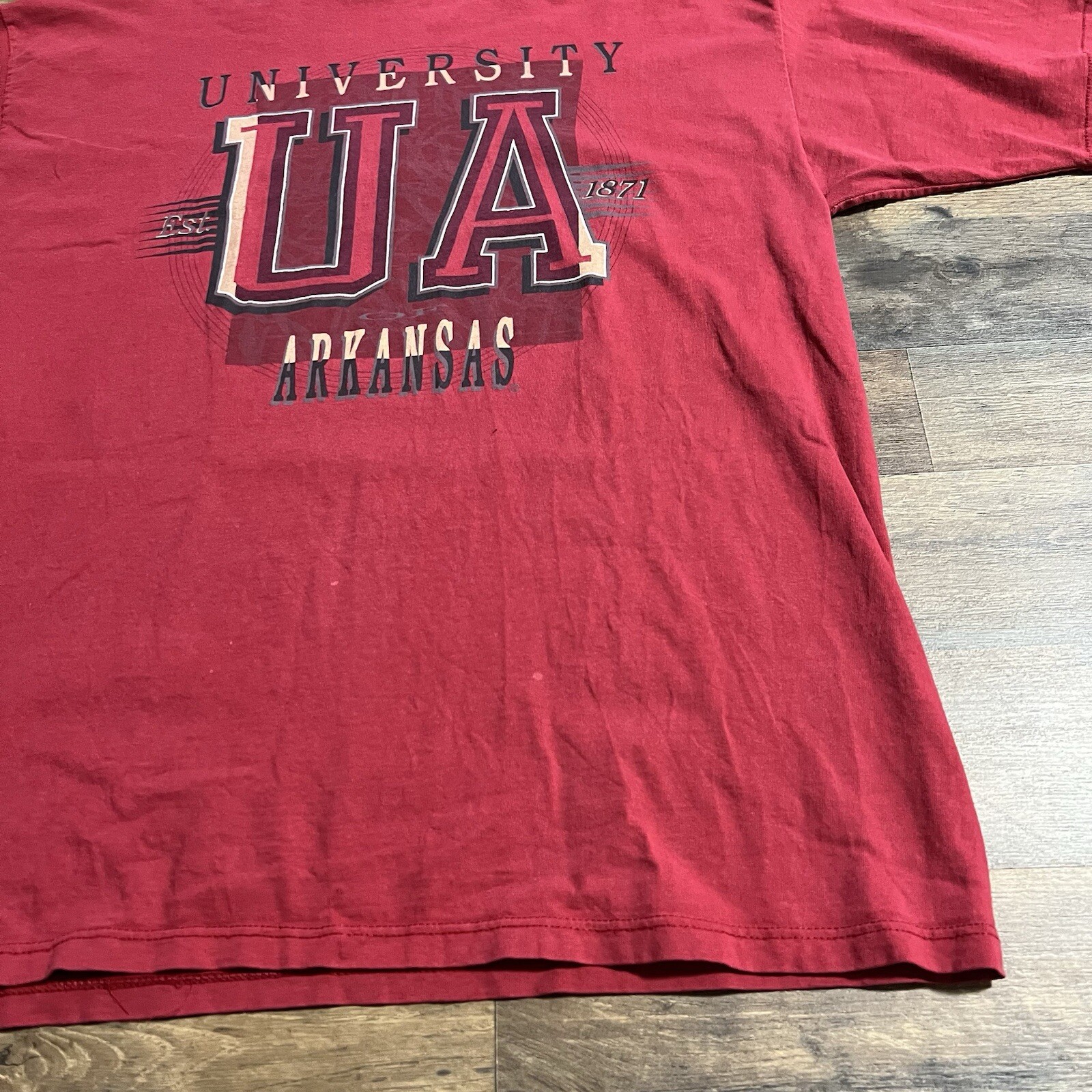 Vintage Crable University of Arkansas Mens Large L Red T Shirt Made in USA