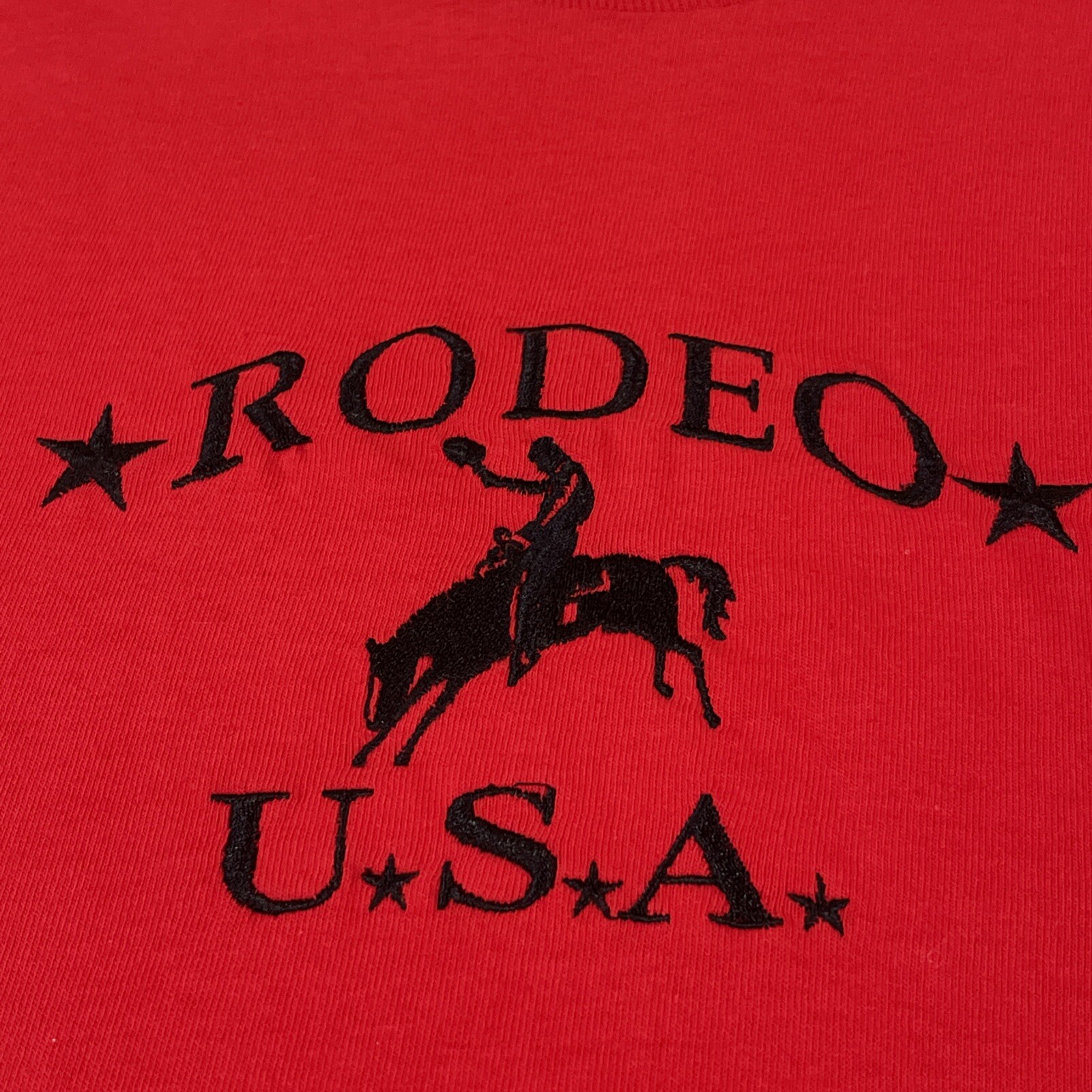 VTG Fruit of The Loom RODEO USA Embroidered Logo Red XL T-Shirt Single Stitch