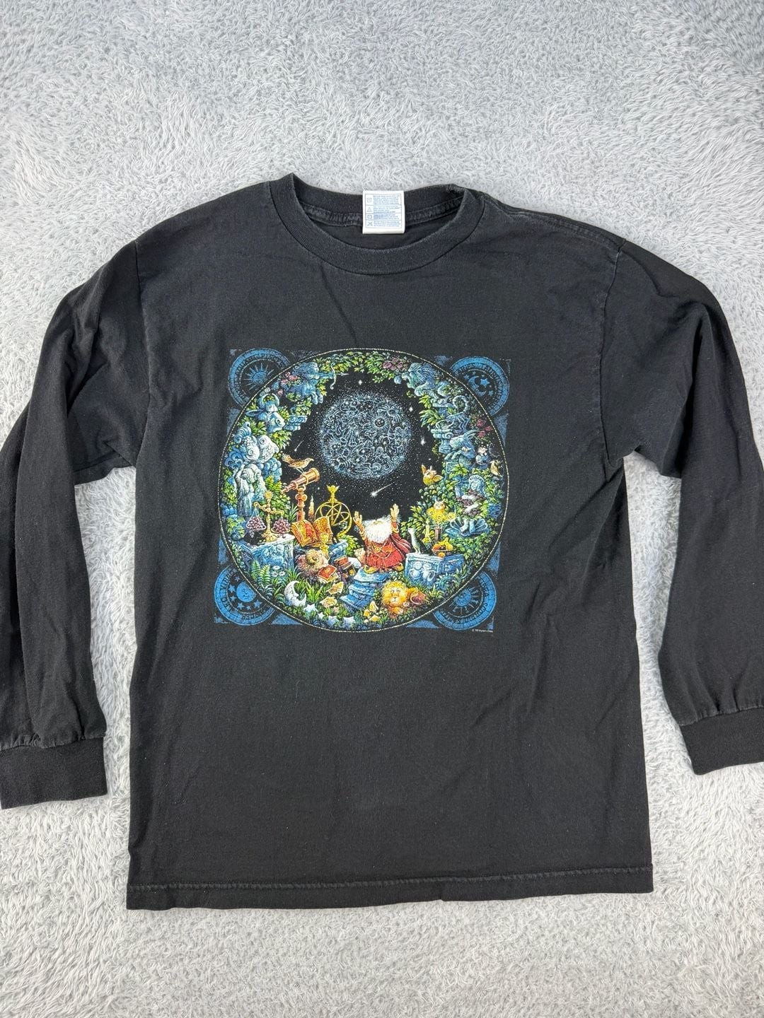 Vintage 1999 Human-i-Tees Bill Bell Cosmic Wizard Horoscope Long Sleeve T-Shirt