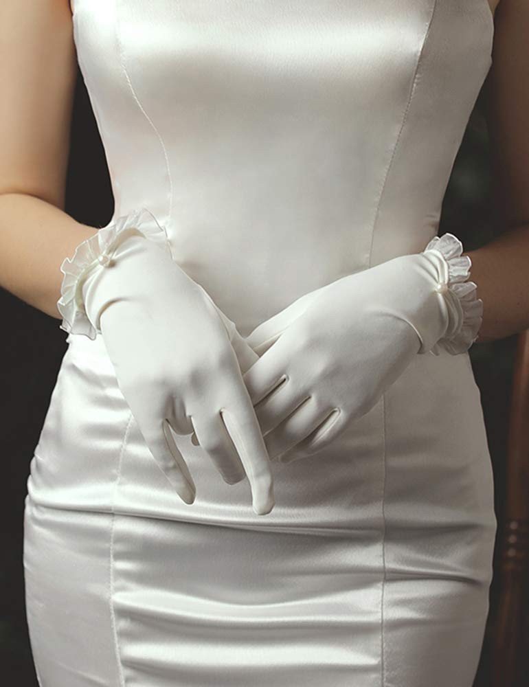 Womens Short Satin Gloves Wrist Length Gloves for Wedding Opera Party 1920s T…