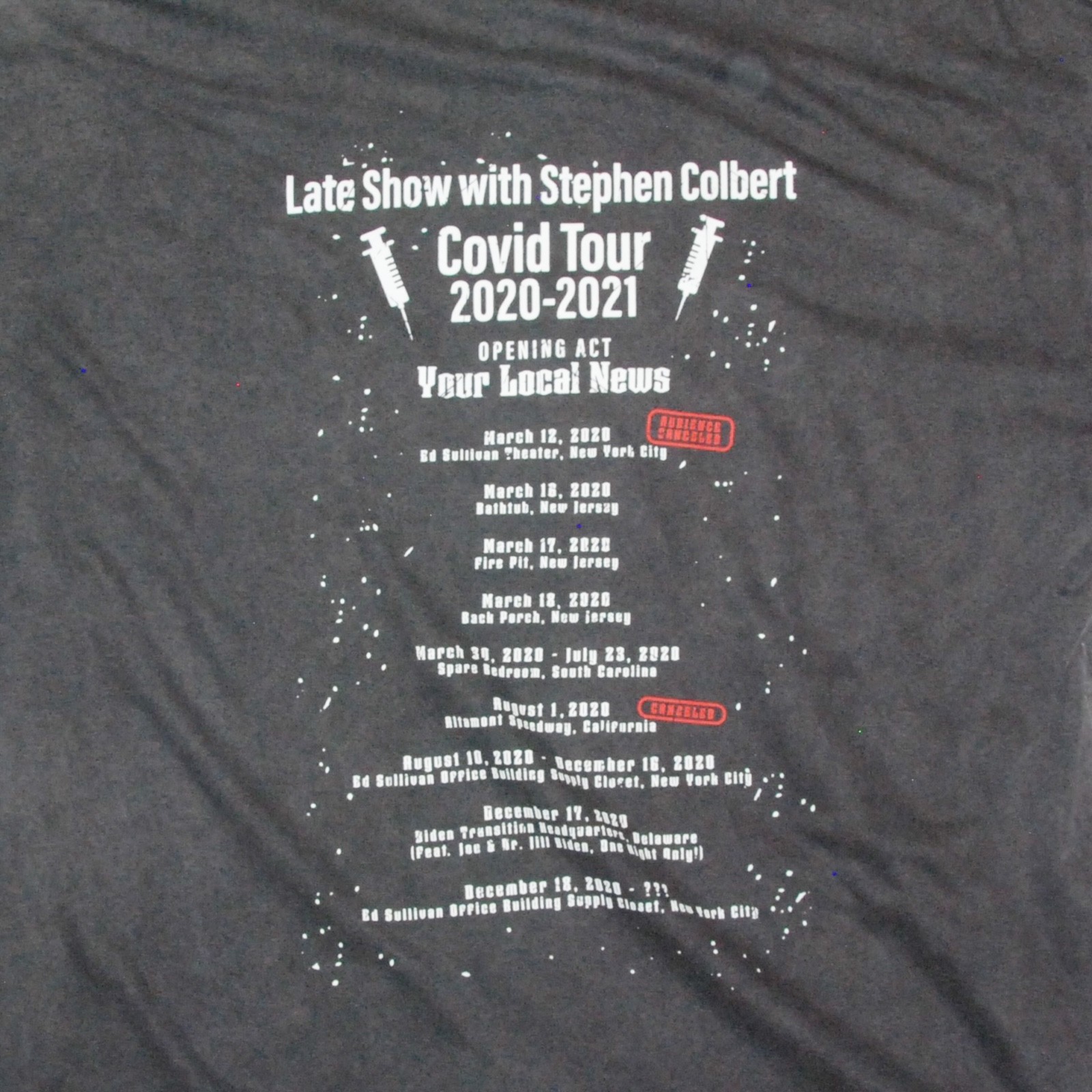 Stephen Colbert Late Night Show Covid Tour 2020-2021 2XL Vintage Wash T Shirt