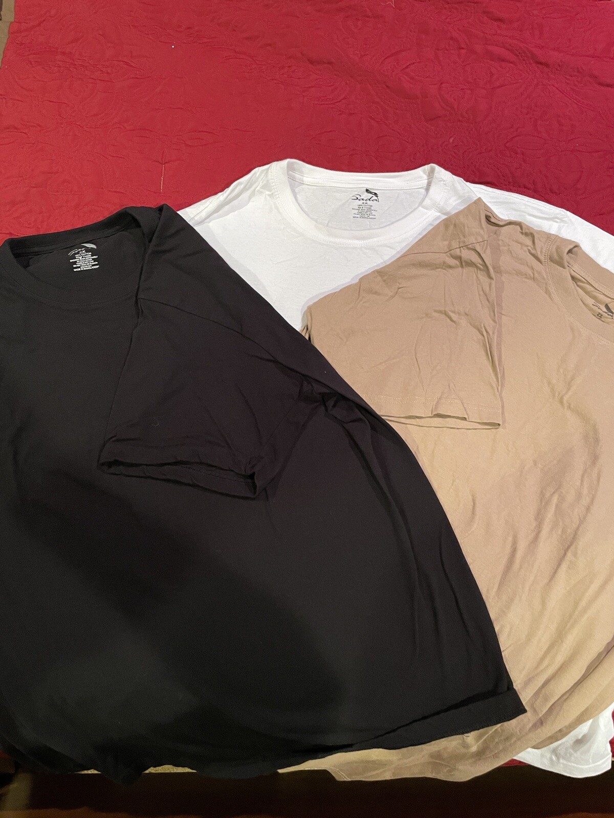 3 Sada T-Shirt Solid Black, White,Tan Short Sleeve V-Neck 100% Cotton Men’s 2XL