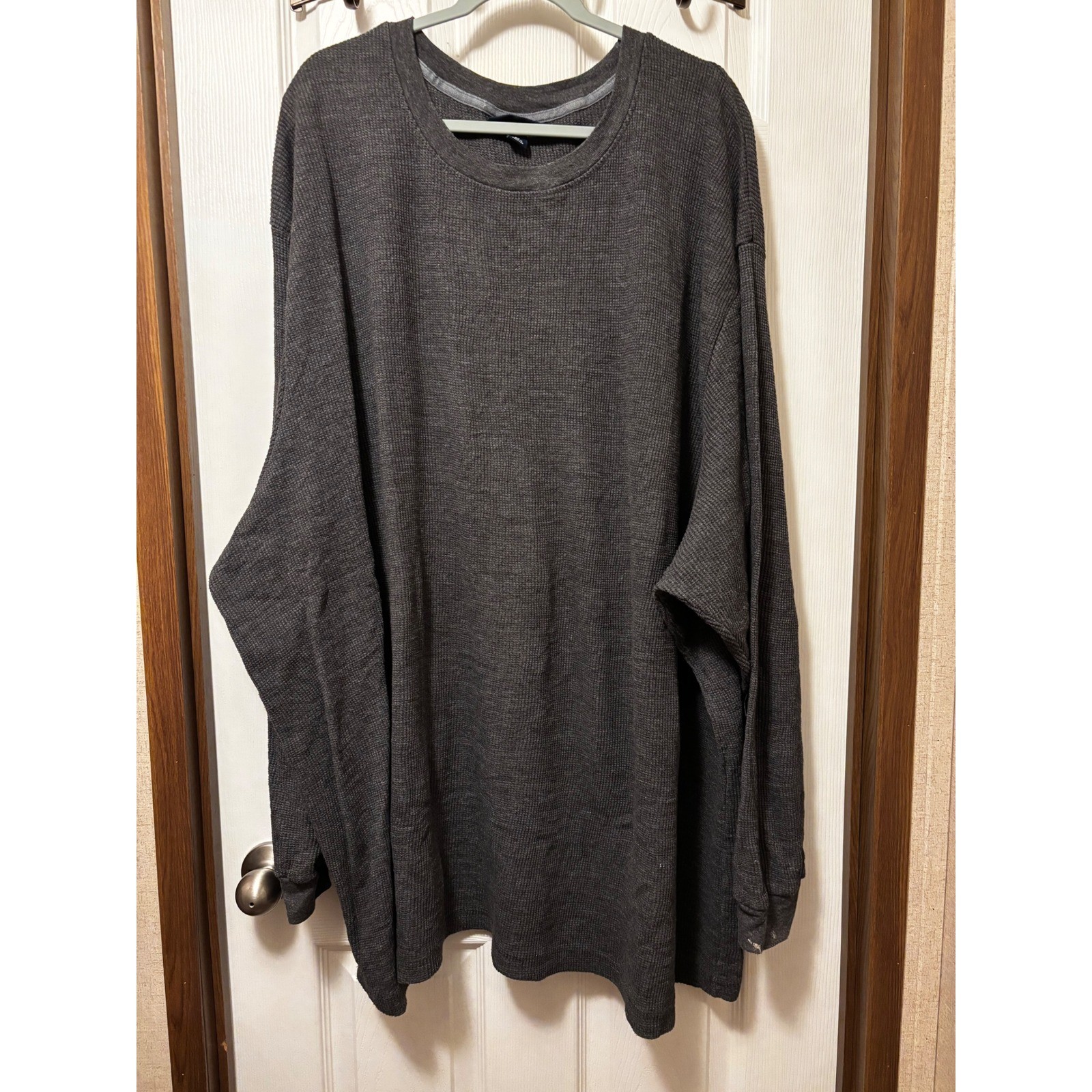 Mens 8XL Big Charcoal Gray Waffle Knit Thermal Long Sleeve Shirt 60-2944-1