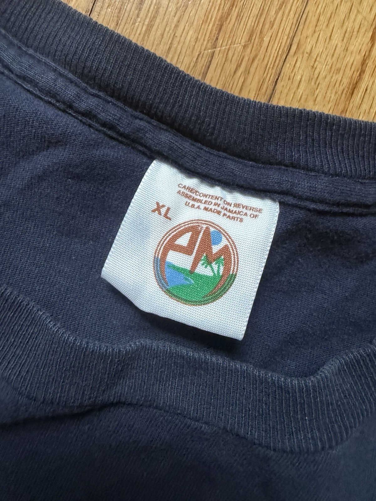 AM Mountaineers Navy Graphic Logo Crew Neck Short Sleeve T-Shirt Men XL 90s