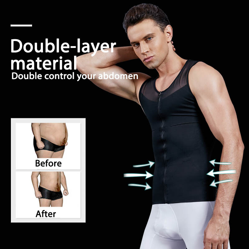 Men’s Zipper Body Shaper Toning T-Shirt Ultra Durable Vest Compression Underwear
