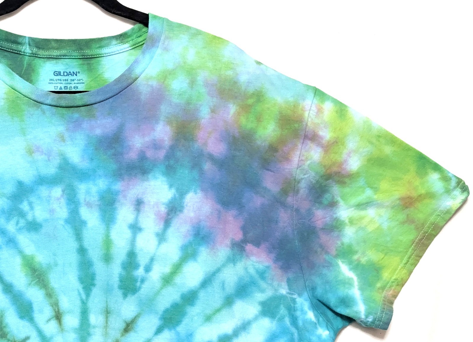 Handmade Tie Dye Tee Shirt Unisex XXL 24×29.5 Spiral Ice Dyed Colorful