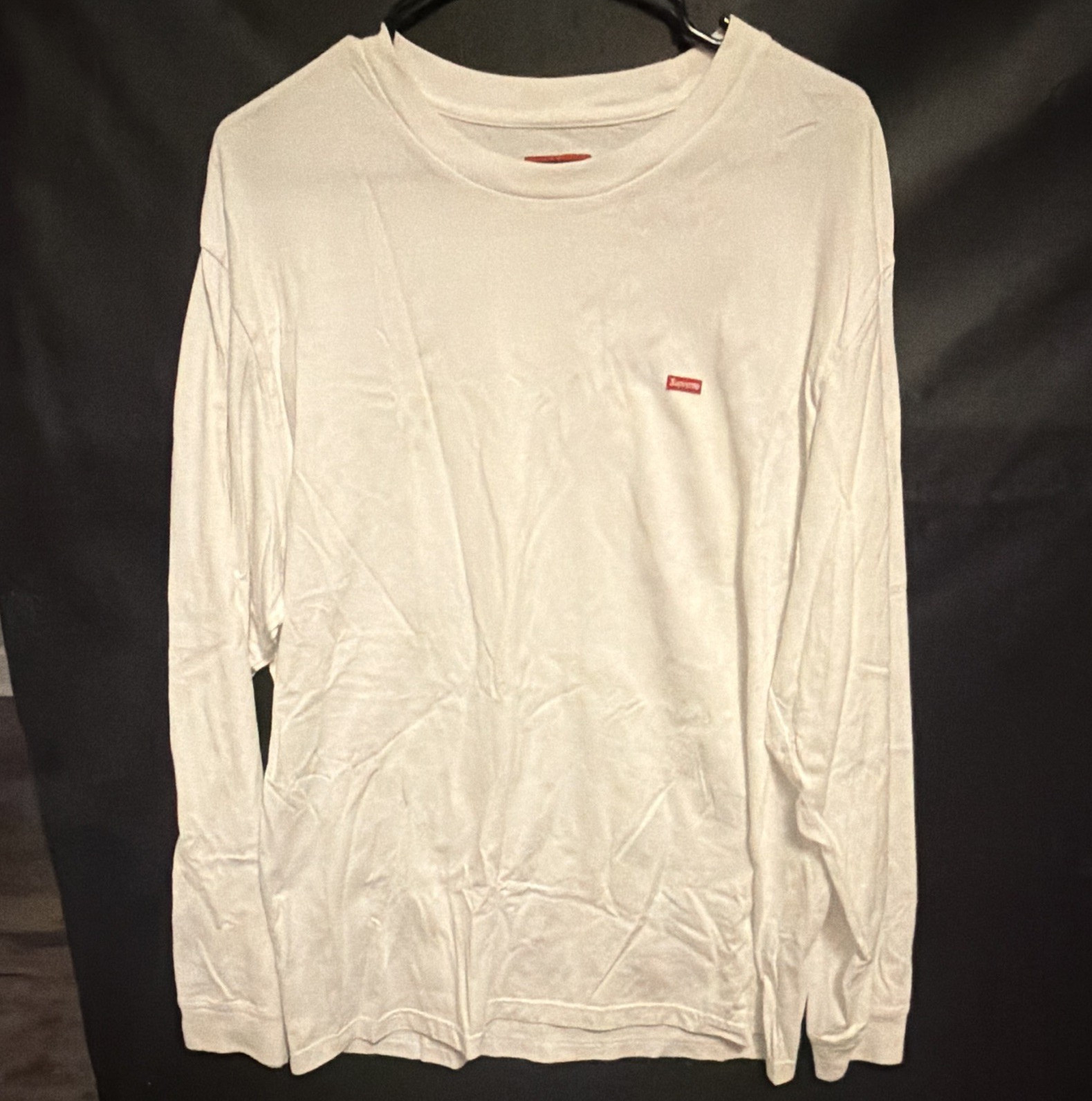 Supreme Men’s White Logo Jersey Long Sleeve Crew Neck T-Shirt Size L