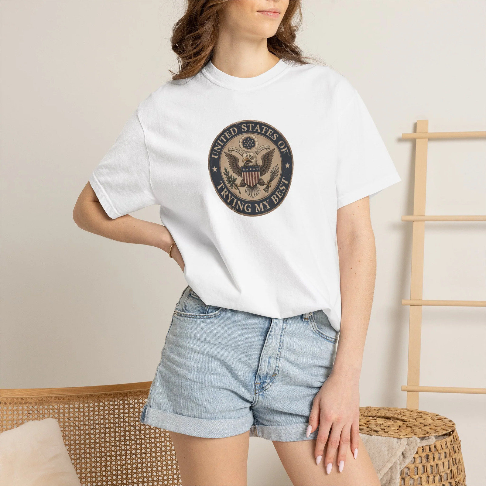 United States of Trying My Best Unisex T-shirt USA Graphic Tee Garment Dyed