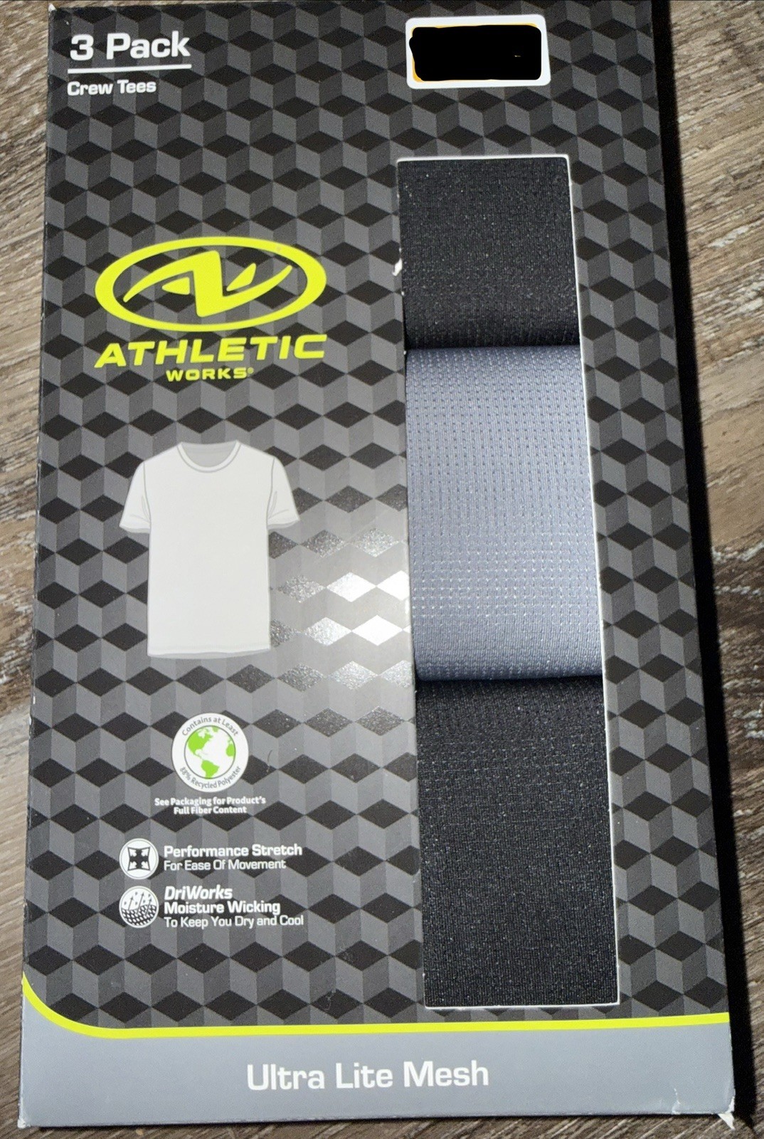 Athletic Works ~ Mens 3-Pack T-Shirts Crew Neck Ultra Lite Mesh Performance ~ L