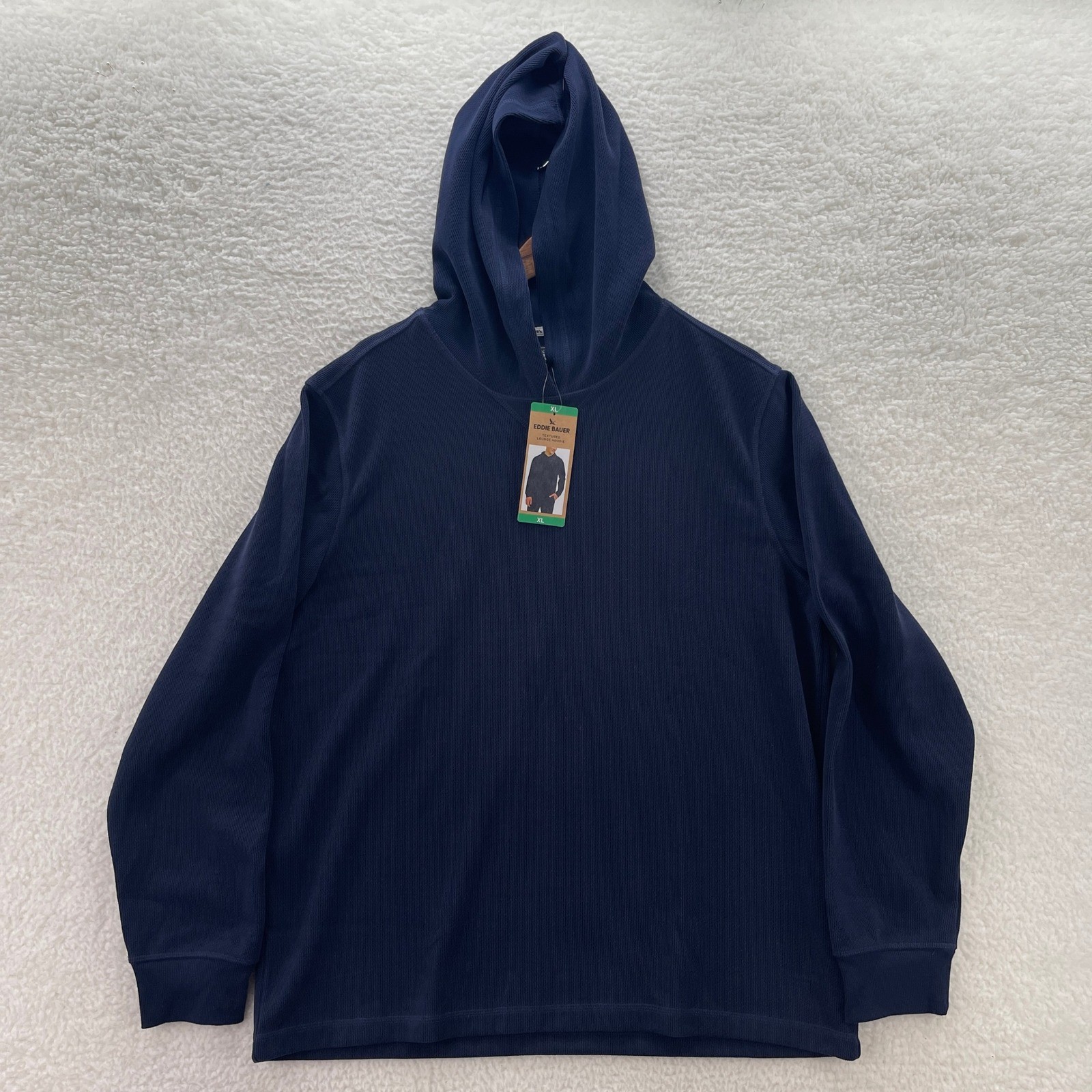 Eddie Bauer Hoodie Mens XL Blue Thermal Textured Outdoor Hiking Gorpcore Casual