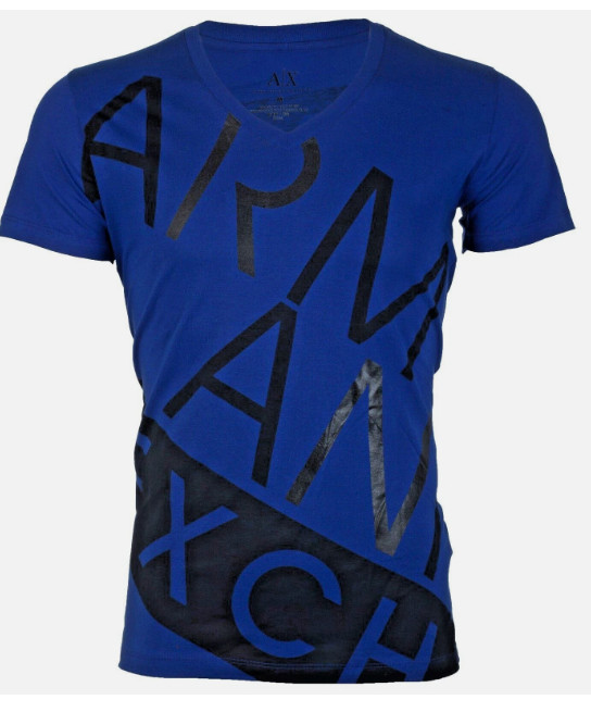 ARMANI EXCHANGE Blue BIAS Short Sleeve Slim Fit Designer V-NECK T-shirt NWT