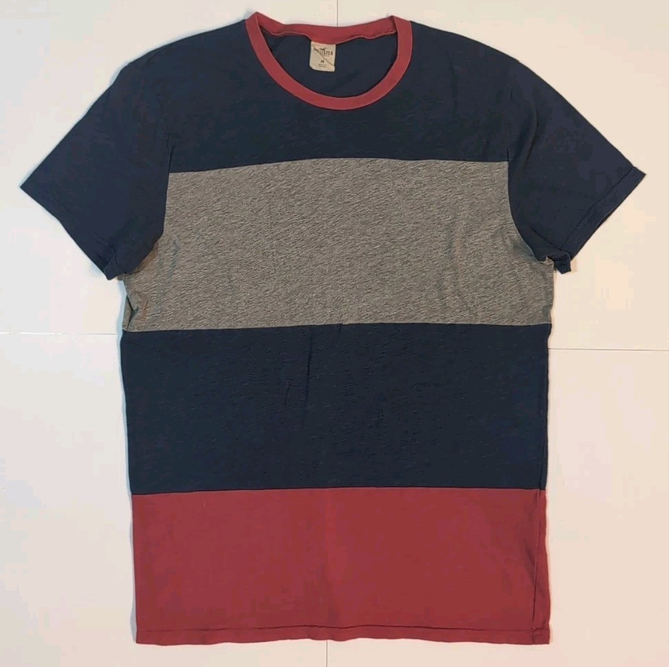 Vintage Hollister Men T Shirt Blue Gray Red Rugby Logo Colorblock Size Med
