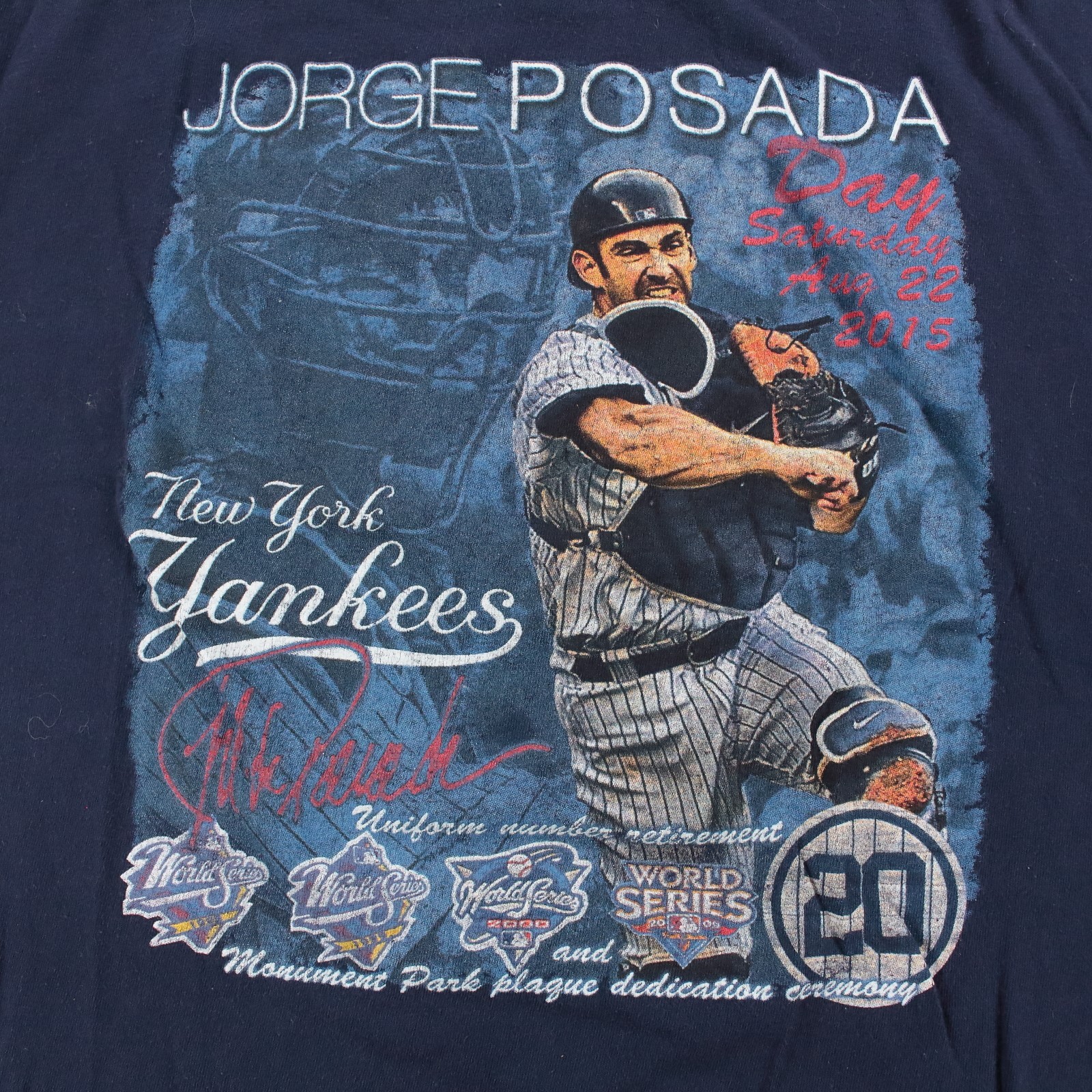 New York Yankees Jorge Posada Day 2015 uniform number retirement t-shirt MEDIUM