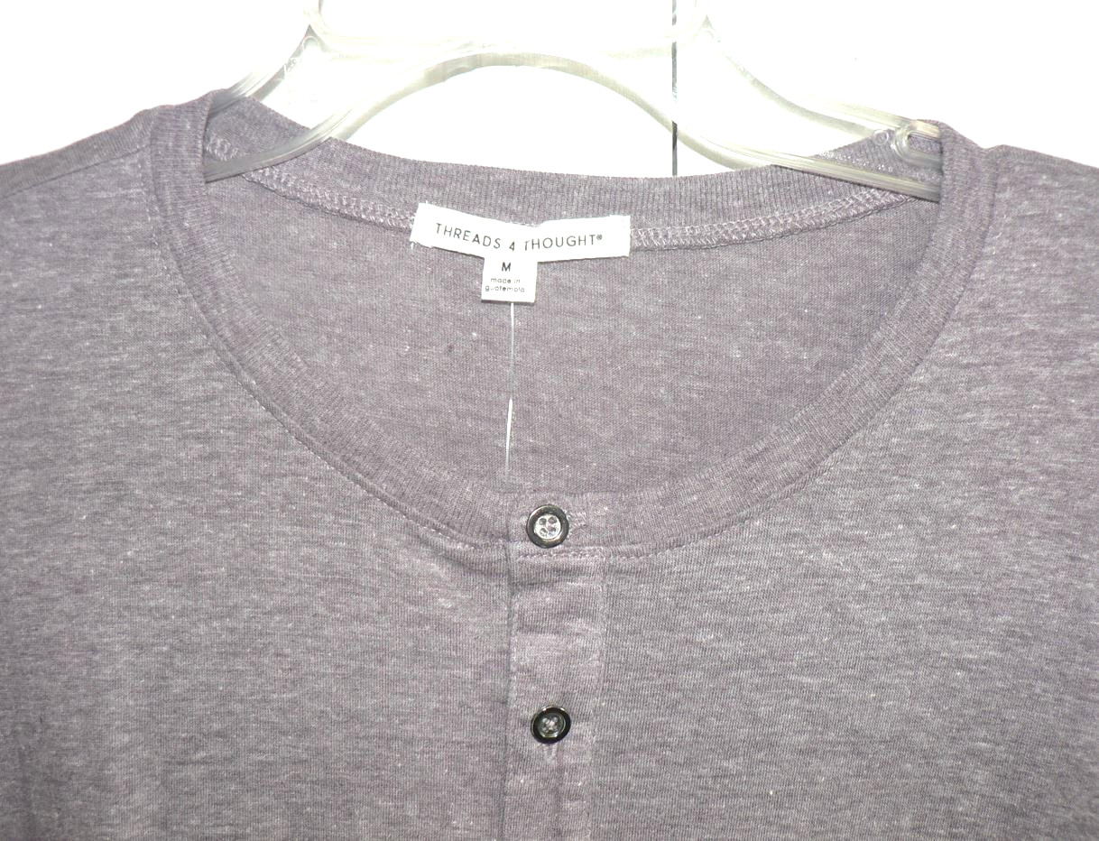 Threads 4 Thought Men’s Long Sleeve Tri blend Henley in Purple Heather Medium