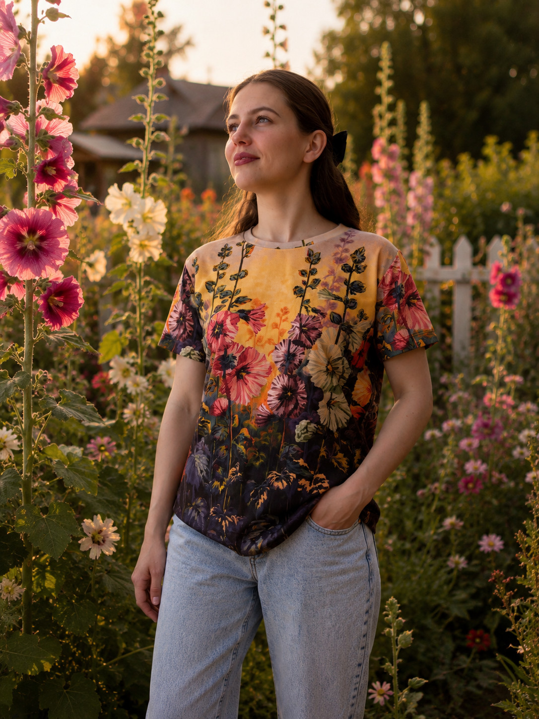 Wearable Art T-Shirt Floral Garden Print by Natalia Savchenko Women’s To Ukraine