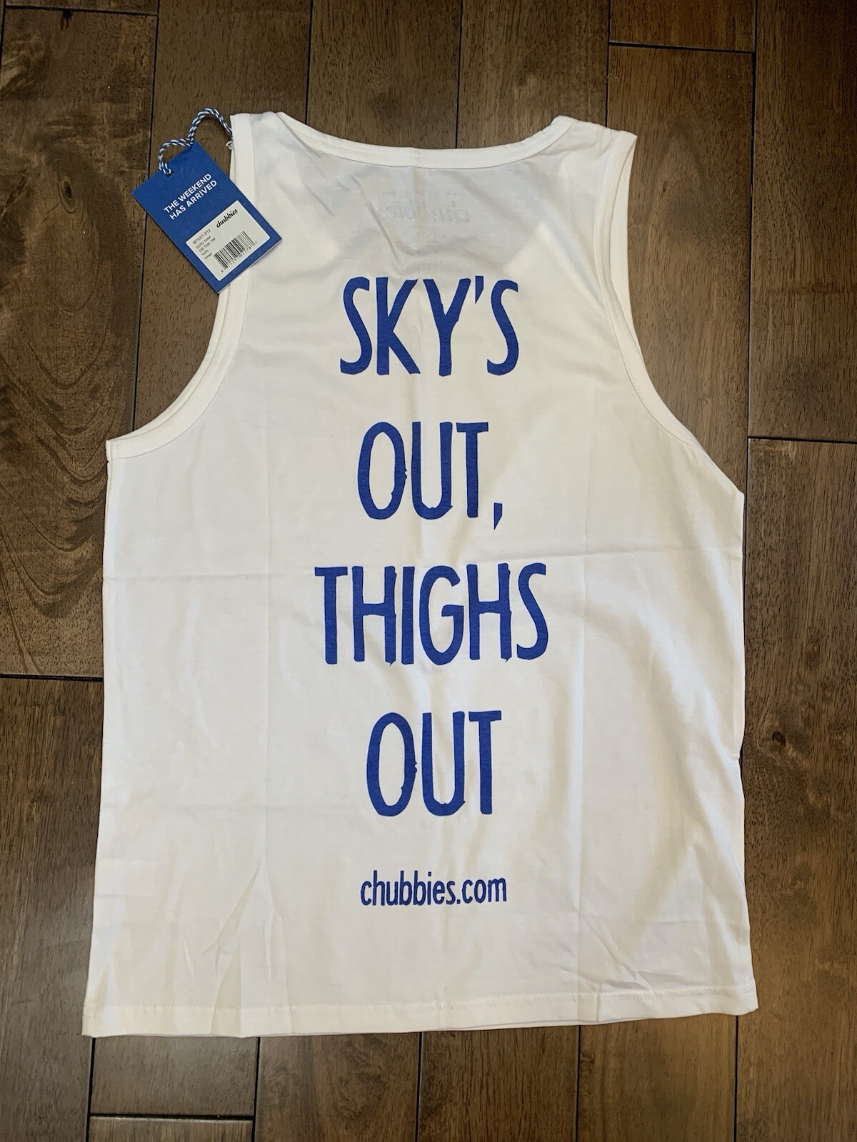 Chubbies Tank Top Adult SMALL S White Sleeveless Sky’s Out Thighs Out Mens NWT