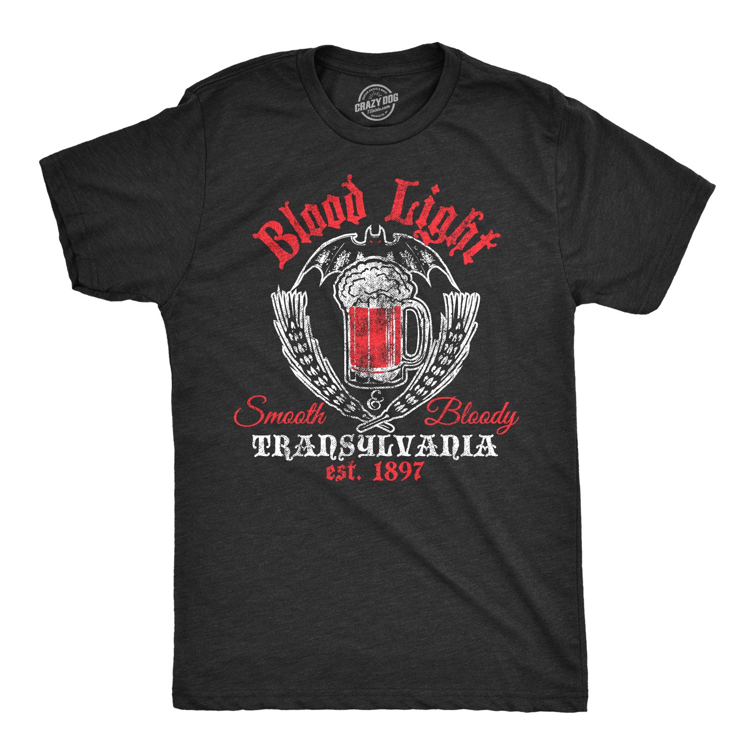 Mens Blood Light T Shirt Funny Halloween Beer Parody Vampire Tee for Guys