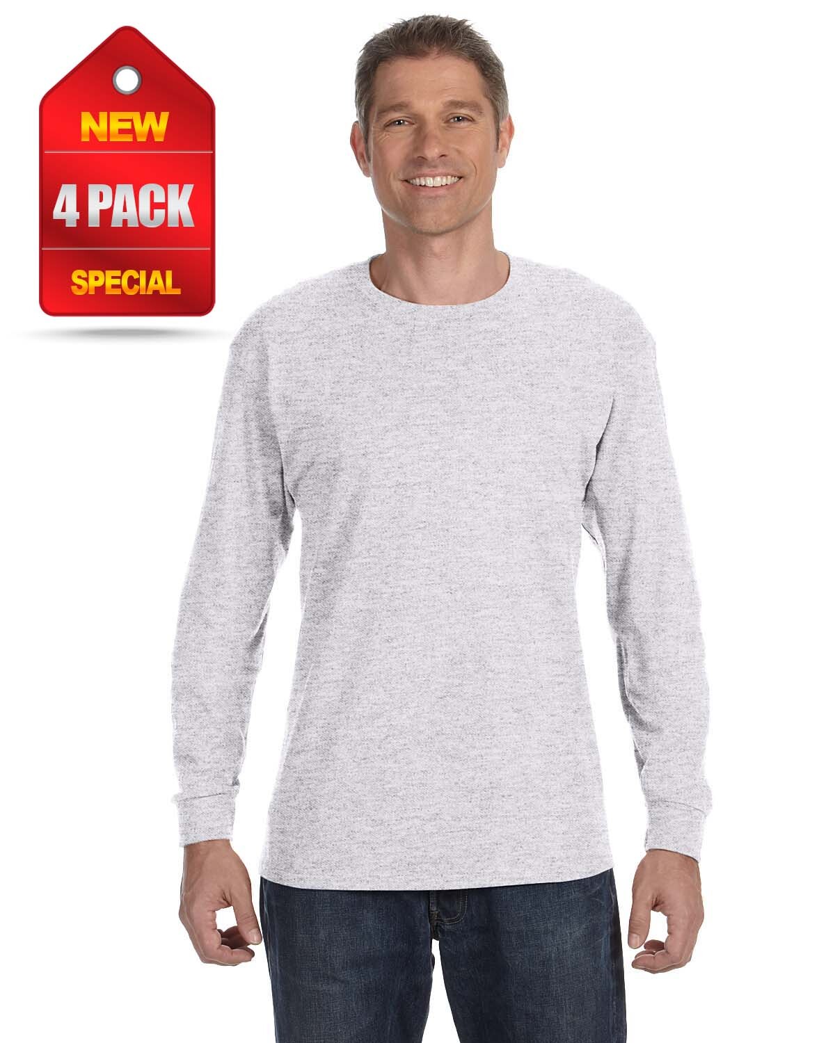 NEW 4 Pack Gildan Men’s Heavy Cotton 5.3 oz Long Sleeve T-Shirt P4-G540