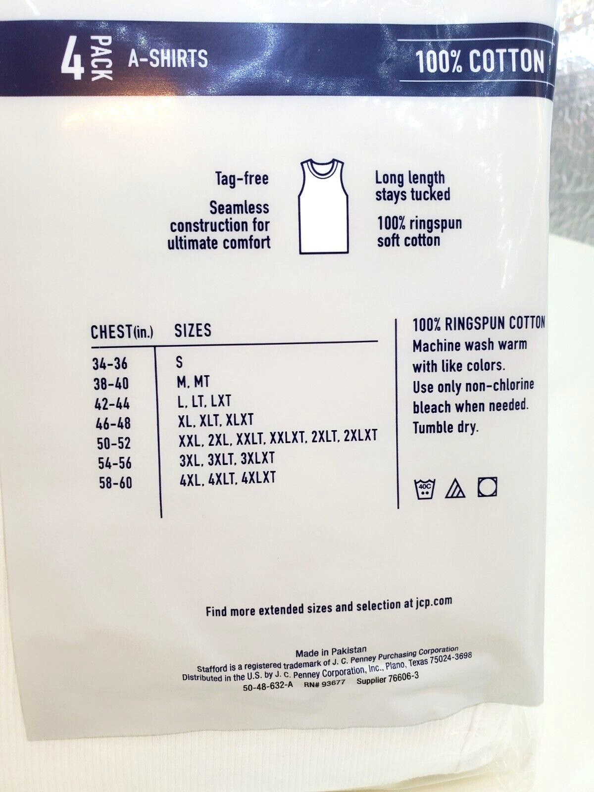 Stafford Super Soft 100% Cotton A-Shirts Ribbed Tank Top 4 Pack Large