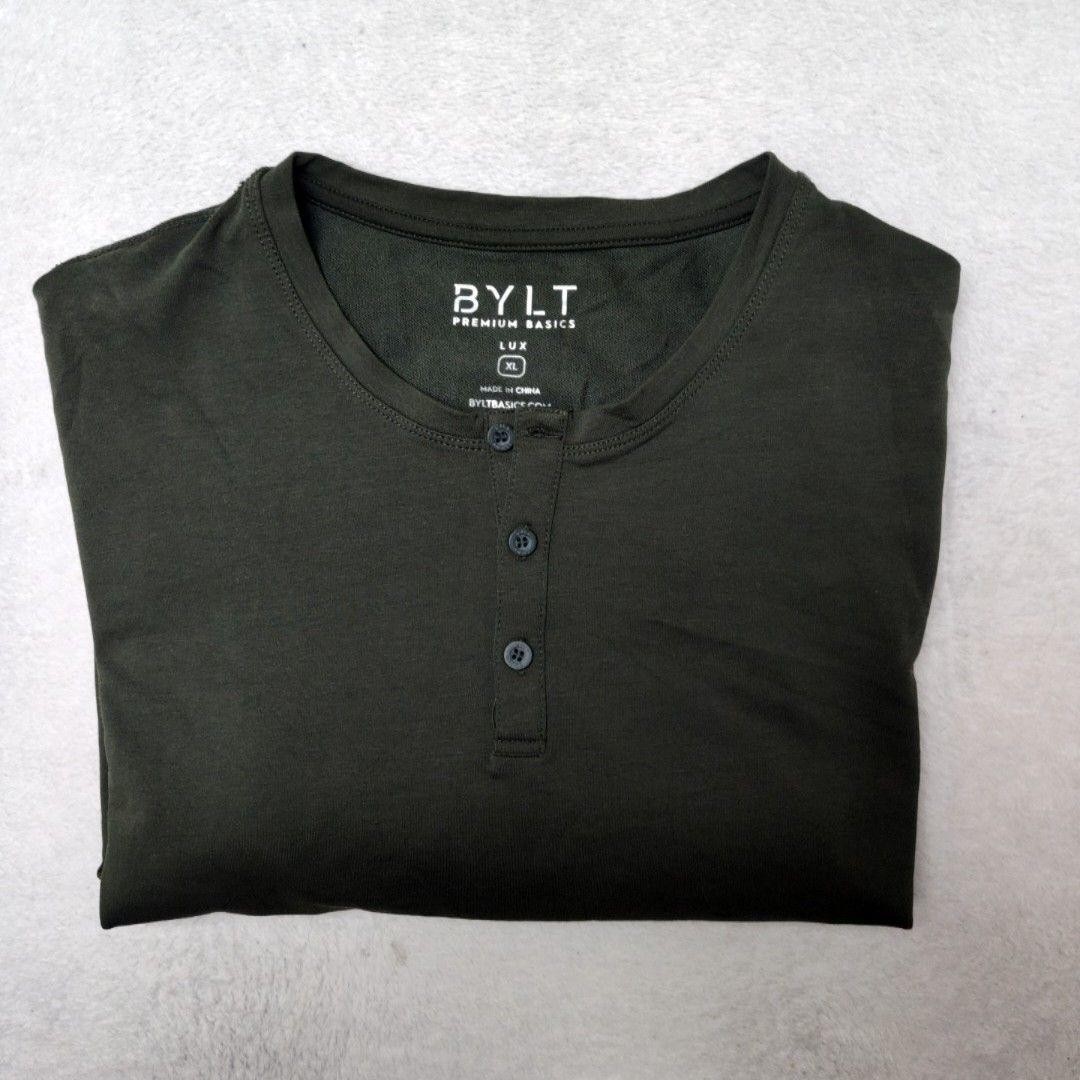 BYLT Shirt Mens XL Green Long Sleeve Henley Tagless Lightweight Stretch