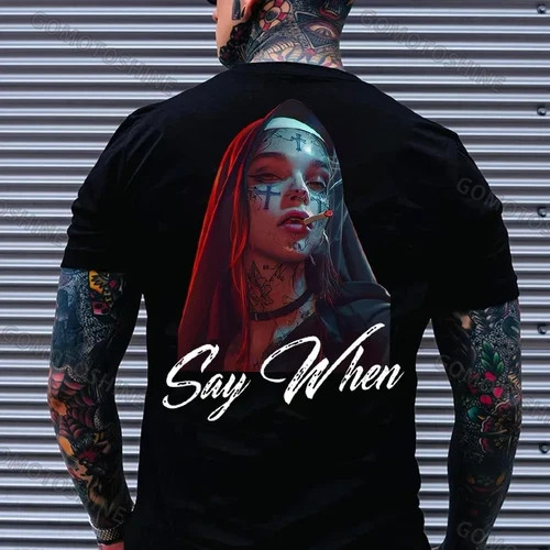 SAY WHEN Smoking Nun Print Men’s T-Shirt, Hoodie