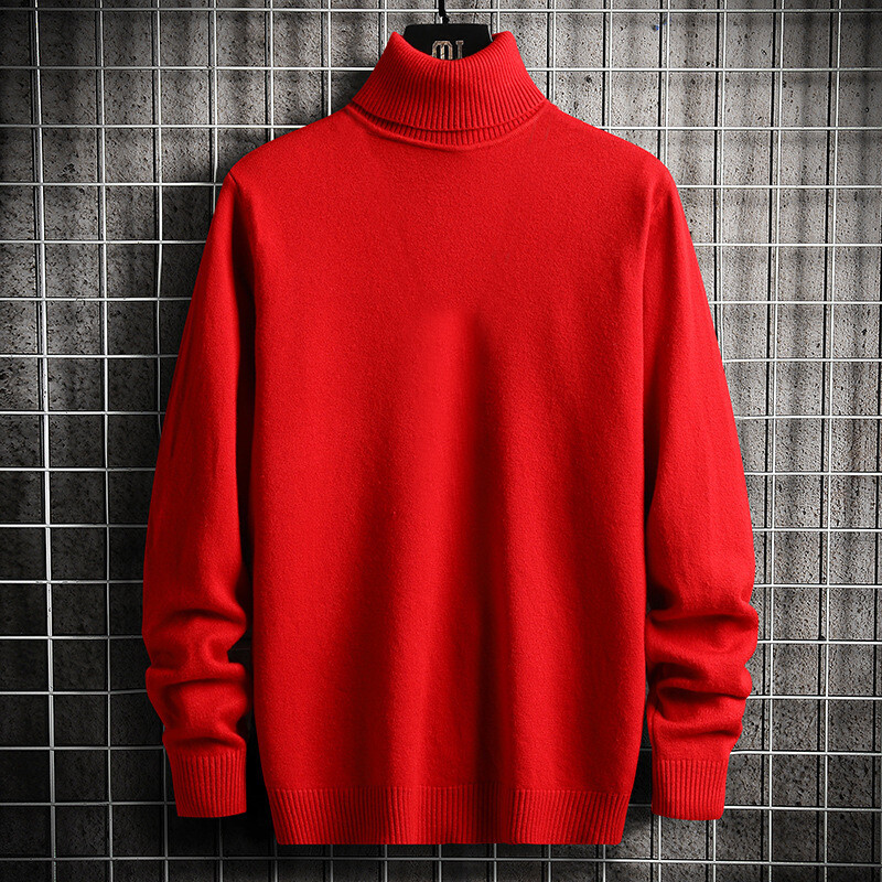 Men’s High Collar Knitted Turtleneck Solid Color Warm Sweater Warm Pullover New