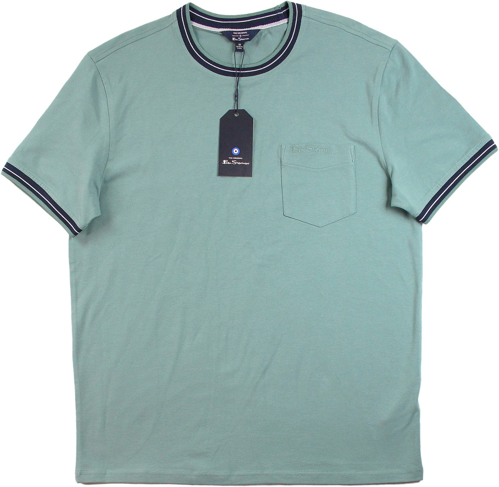Ben Sherman Shirt Mens Medium Green Harbor Crewneck Pocket Stripe T Shirt Tee