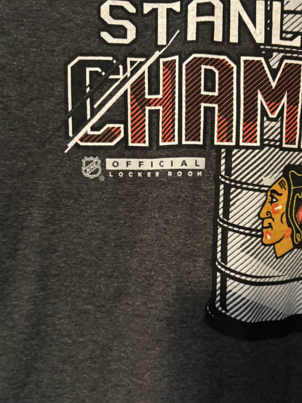 Reebok Chicago Blackhawks NHL Stanley Cup Champions 2015 Mens XL Grey T-Shirt