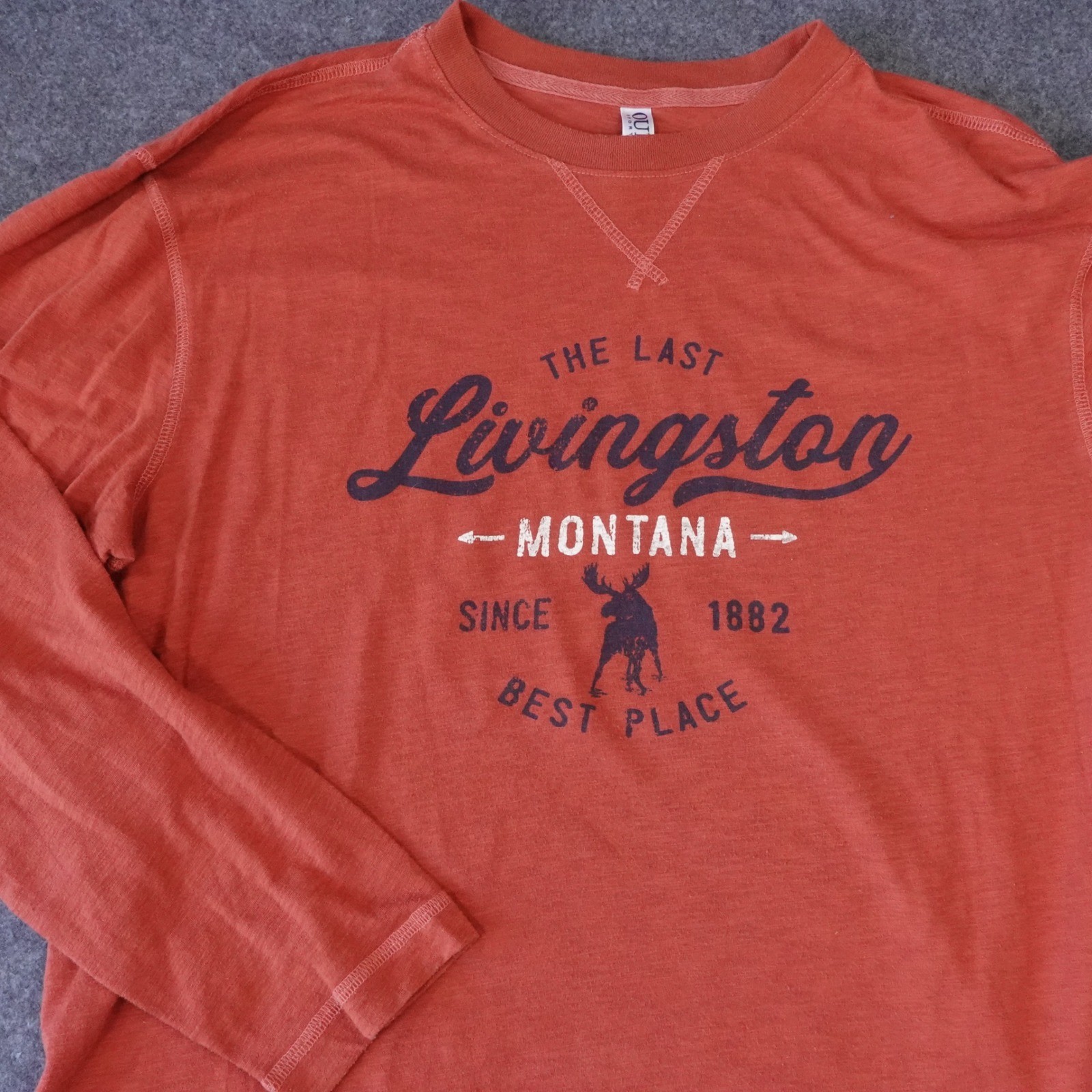Livingston Montana Moose Graphic Long Sleeve Tee Burnt Orange Large