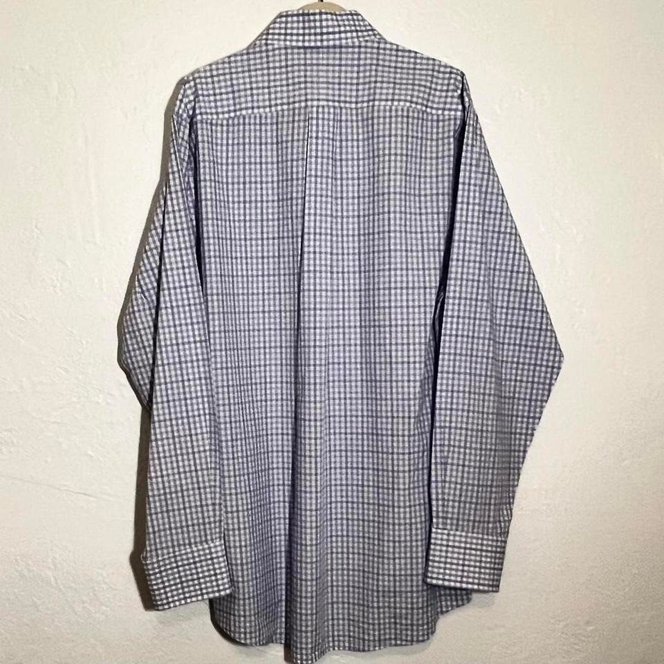 Michael Kors Mens Blue White Gingham Check Dress Shirt Regular Fit Medium 15.5