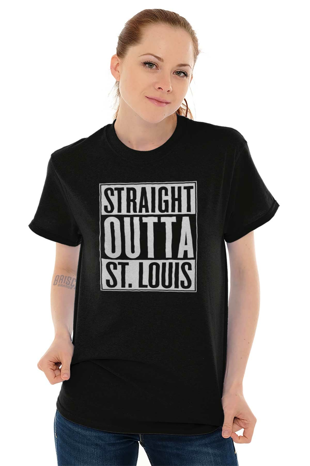 Straight Outta St Louis Missouri Sourvenir Womens or Mens Crewneck T Shirt Tee
