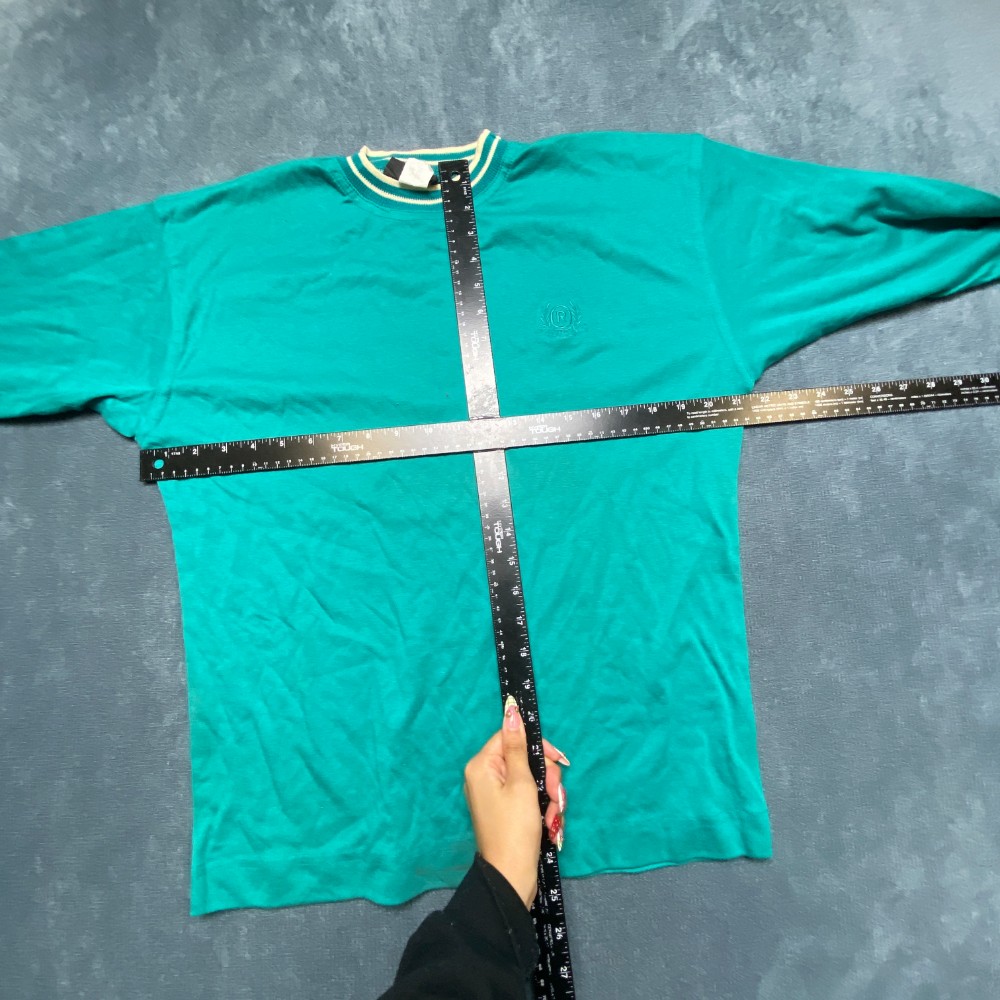 Vintage Rush Fashion Shirt Men Small Green Cotton Ribbed Collar Embroidered Logo