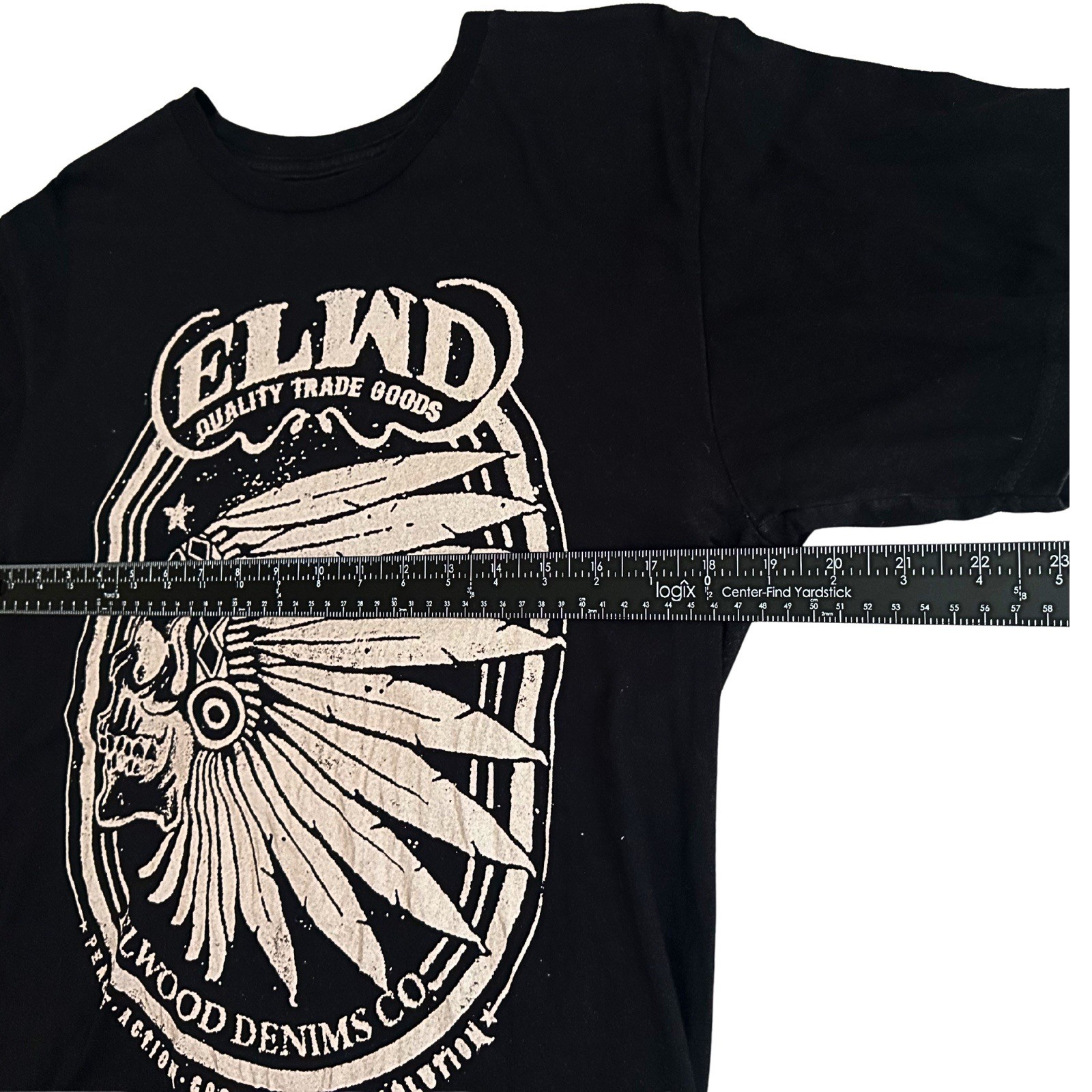 Elwood Denim Skull Headdress Graphic Tee Black Streetwear Skate Shirt Mens M