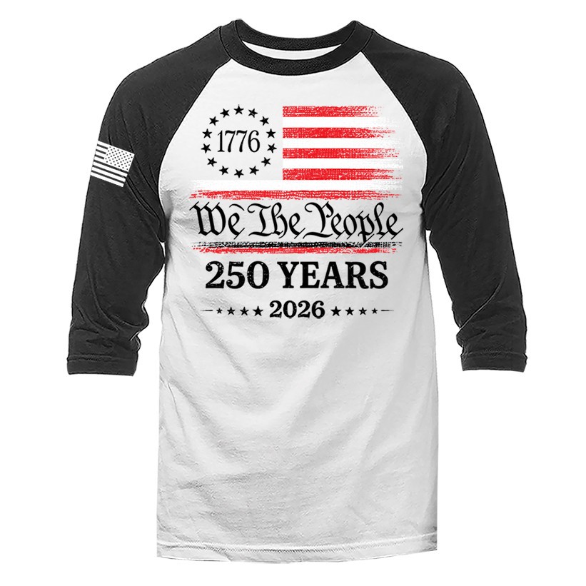 250 Years of American Independence Day US Flag 4th of July 3/4 Sleeve Raglan