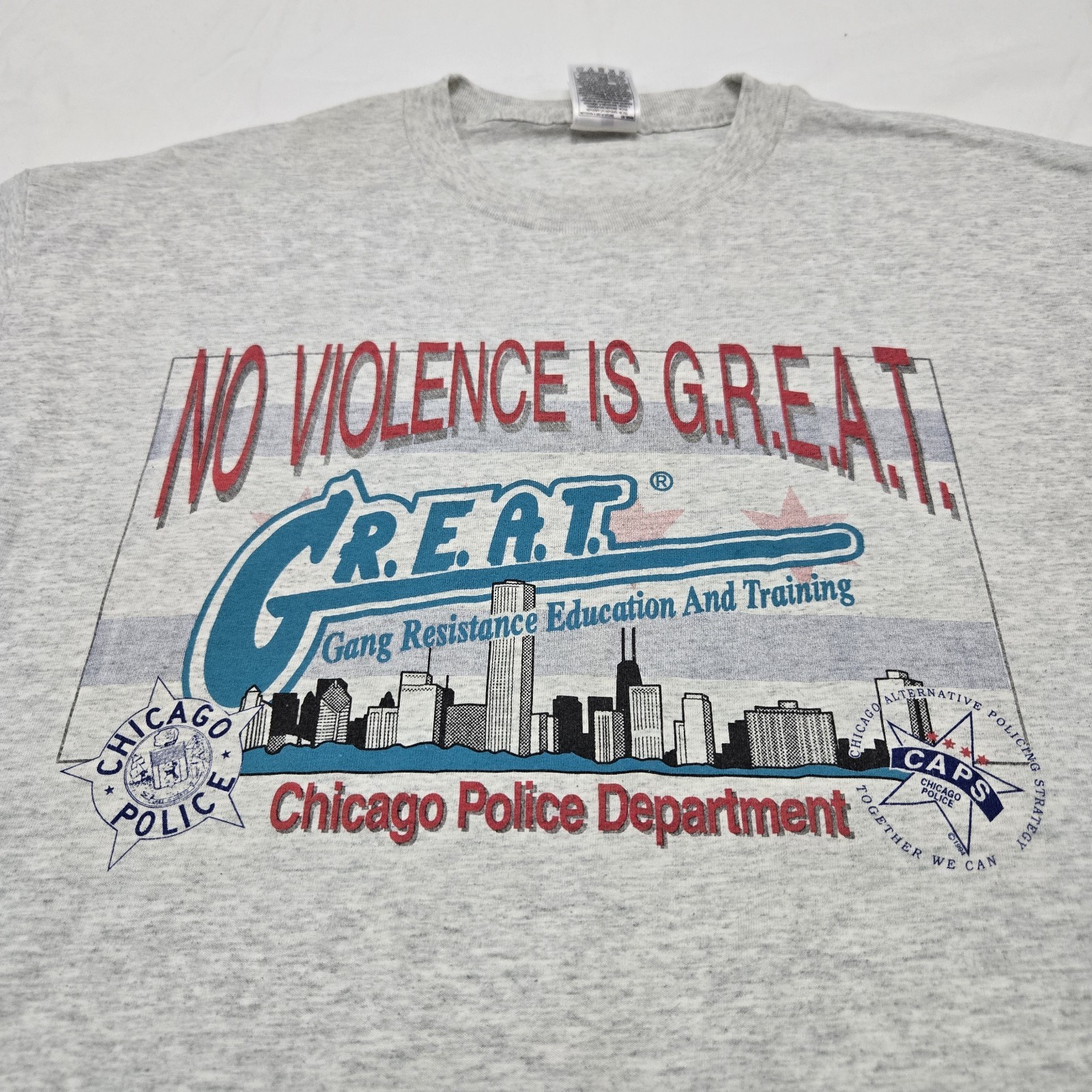 Sz XL Vintage Chicago Police Department Tee Stop The Violence Grey T-Shirt 1994