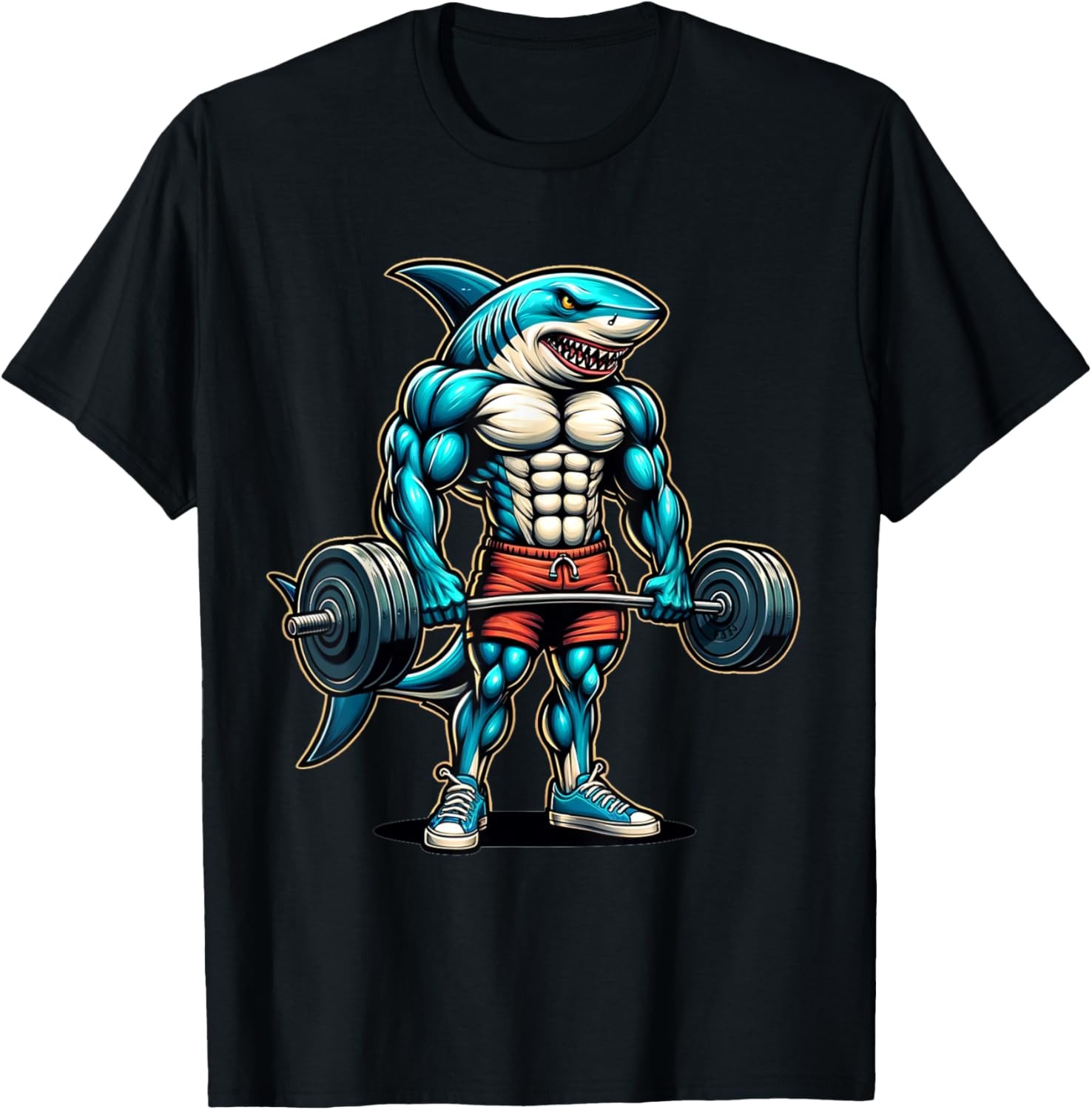 Funny Cool Shark Weightlifting Bodybuilder Muscle Fitness T-Shirt