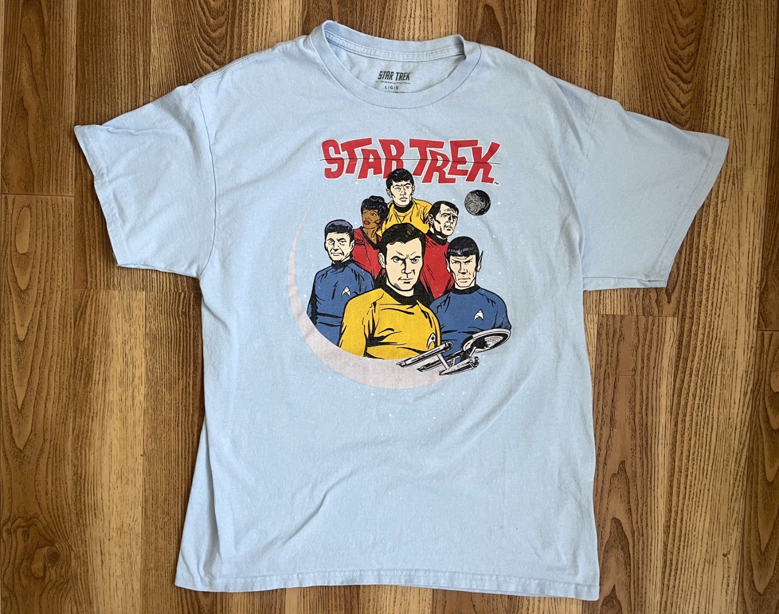Star Trek trekkie sci fi science fiction nerd light blue graphic T shirt Large
