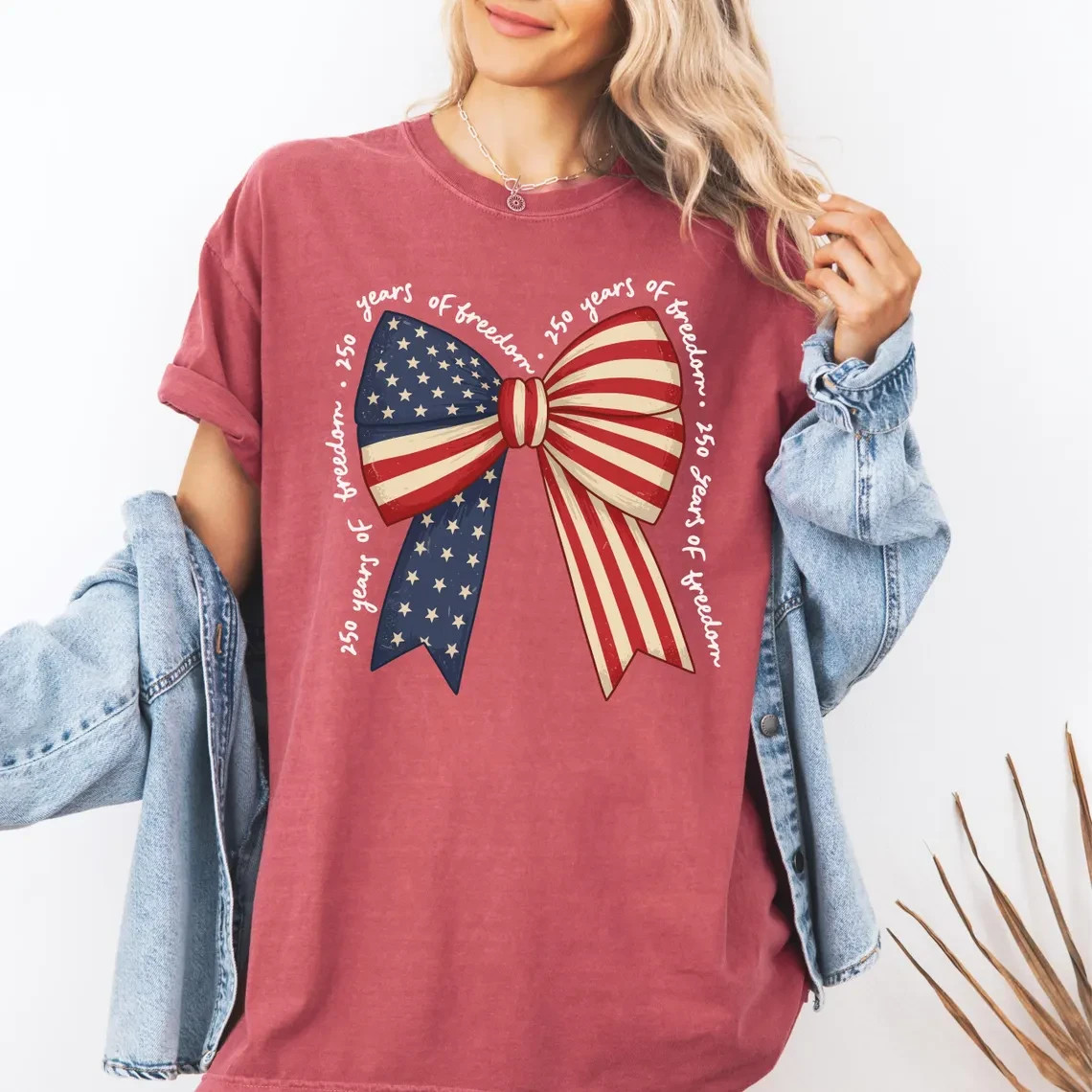 Comfort Colors Patriotic Bow Shirt Coquette 250 Years Of Freedom 4th of July Tee