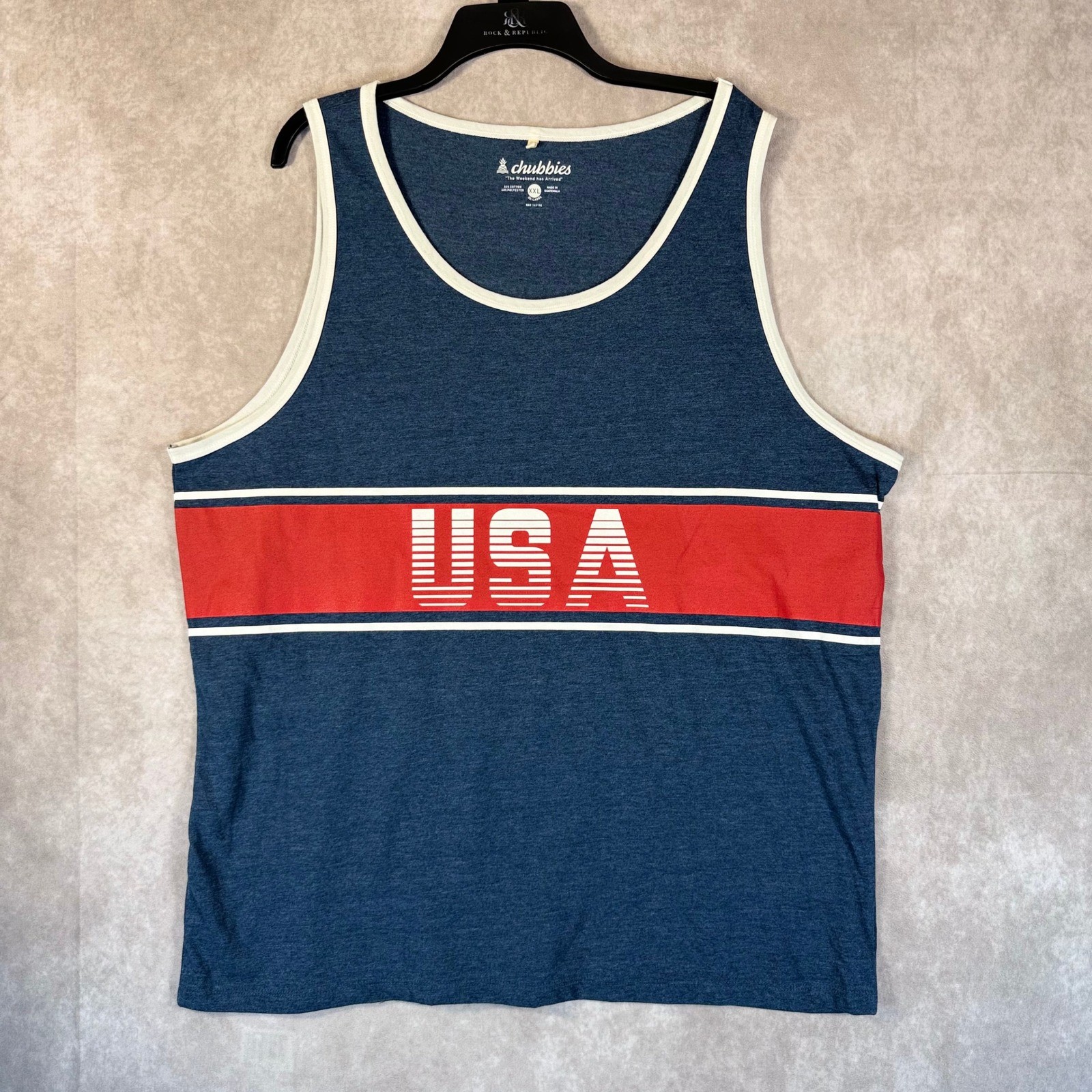 Chubbies Tank Top Mens XXL Navy Blue USA Graphic Striped Beach Patriotic Summer