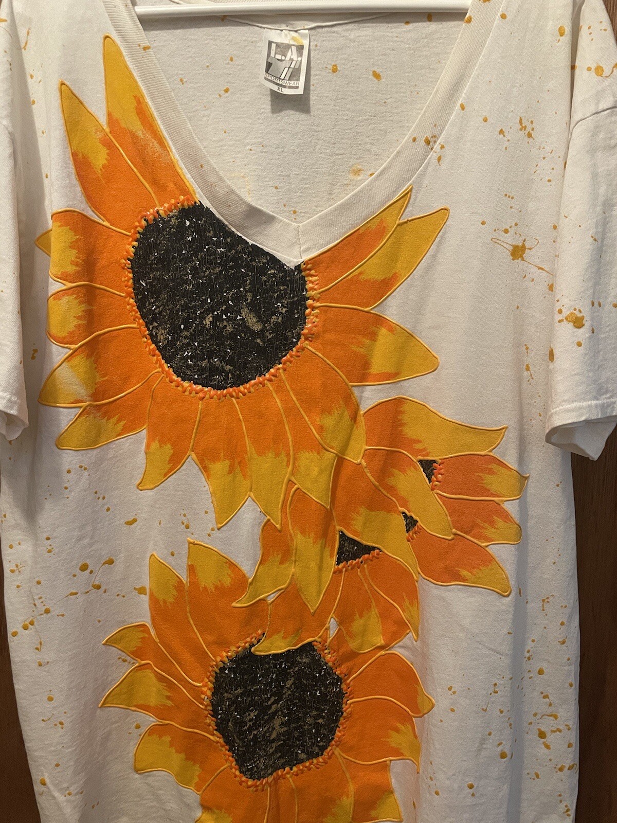 Hand Painted Sunflower Art Single Stitch T Shirt OOAK PUFF PAINT SPLATTER XL NOS