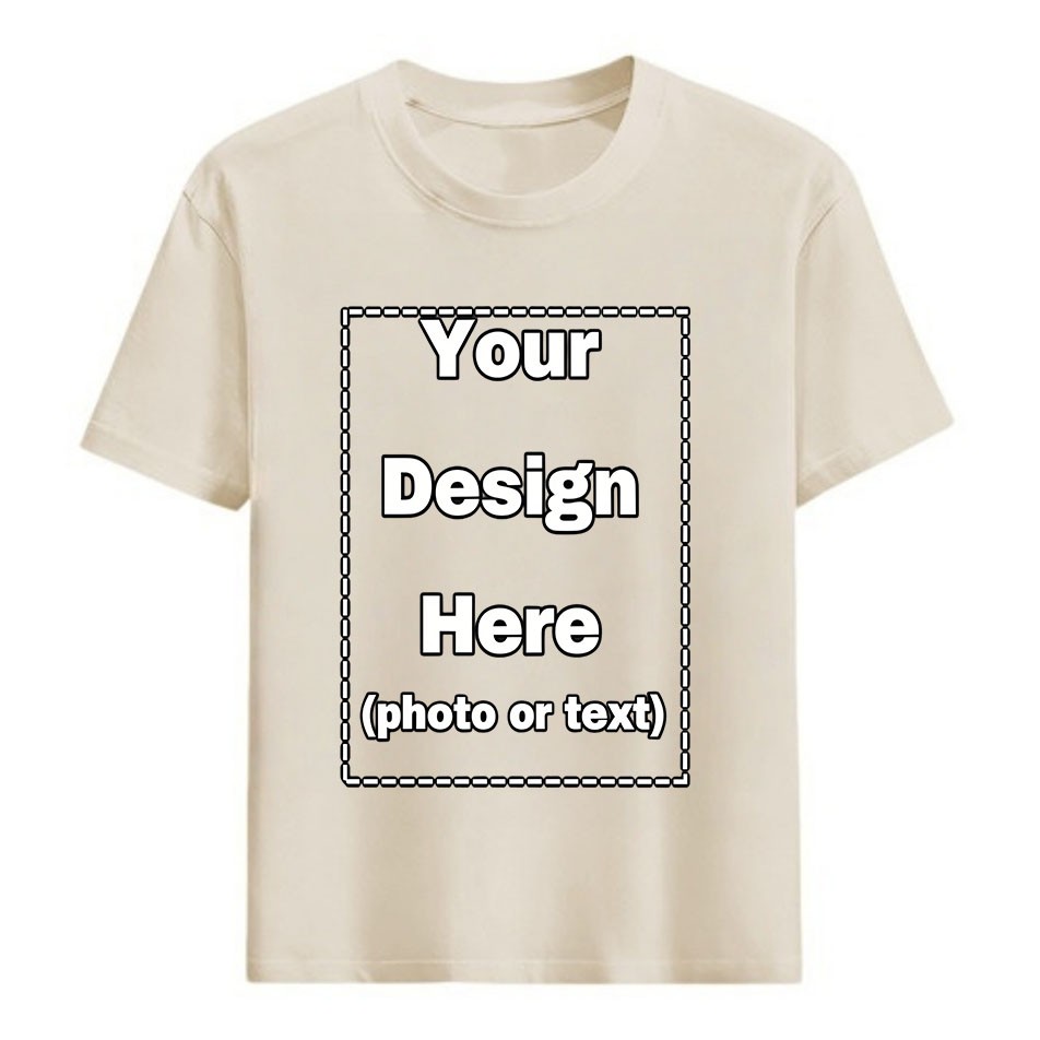 Print Your Photo Text Logo Custom DIY Cotton Tee Personalized Unisex Soft Top