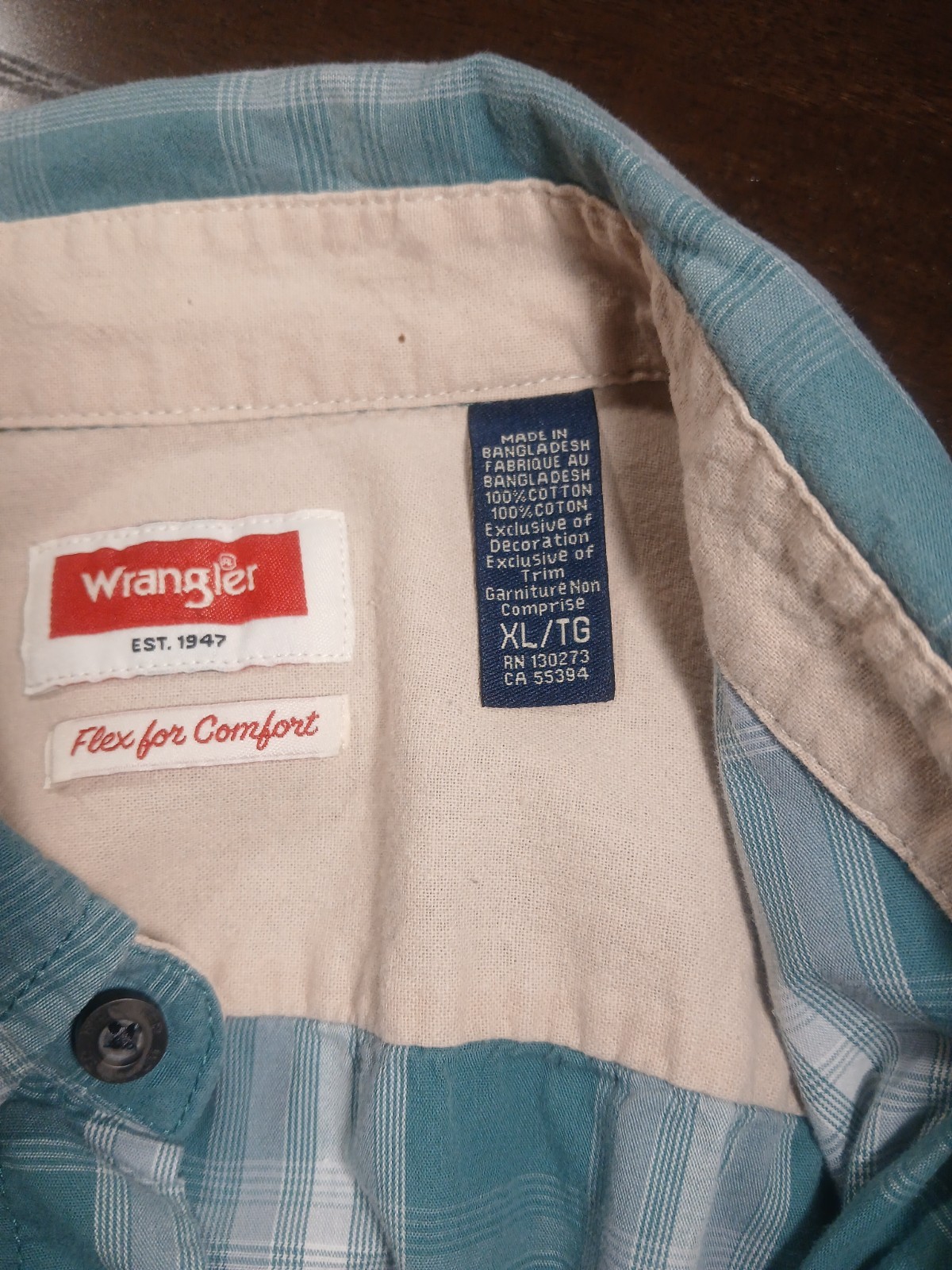 Wrangler Men Blue Plaid Button Down Shirt XL