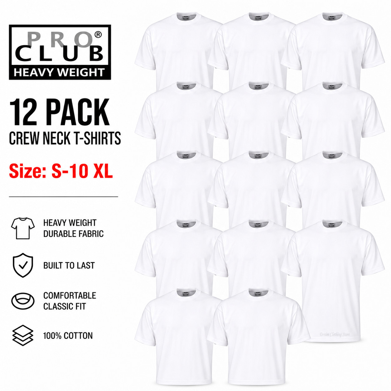 12 PACK PROCLUB PRO CLUB MENS HEAVYWEIGHT WHITE SHORT SLEEVE T SHIRTS COTTON TEE