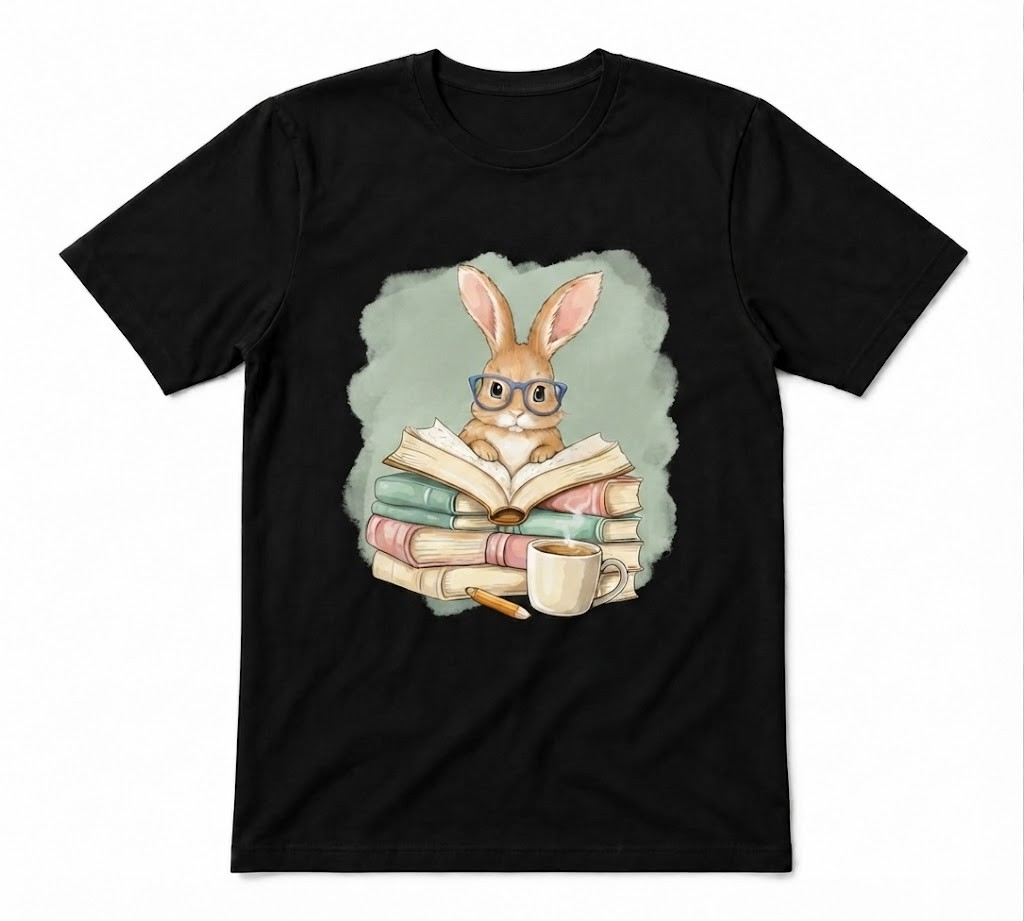 Easter Bunny Spring Apparel Coffee And Books Rabbit Black T-shirt